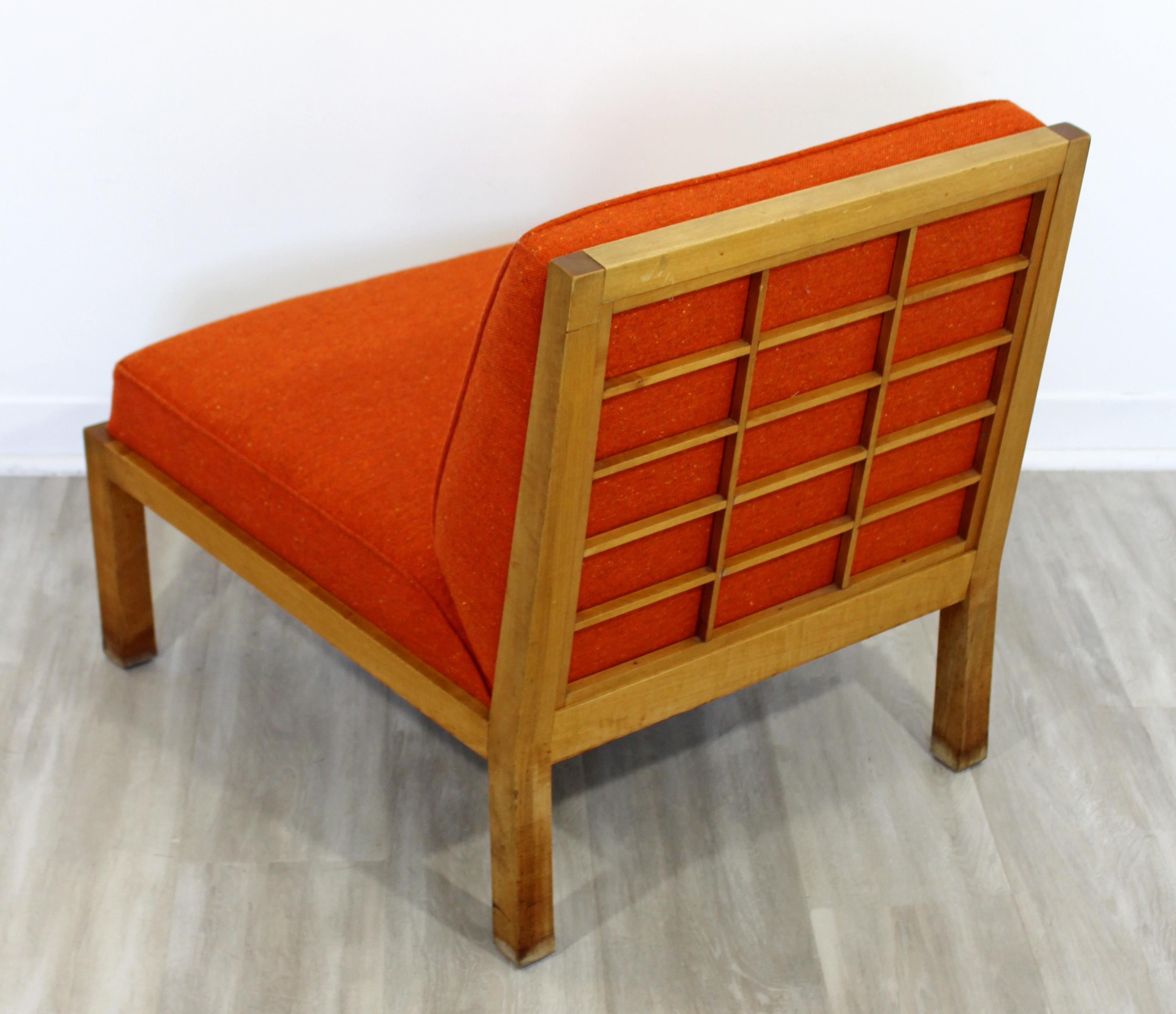 Mid-Century Modern Baker Wood Slat Back Side Lounge Accent Chair 1960s Orange 3