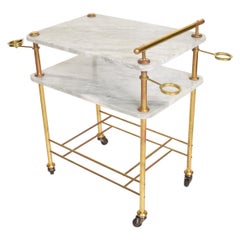Retro Mid-Century Modern Bakery Service Table in Carrara Marble and Brass