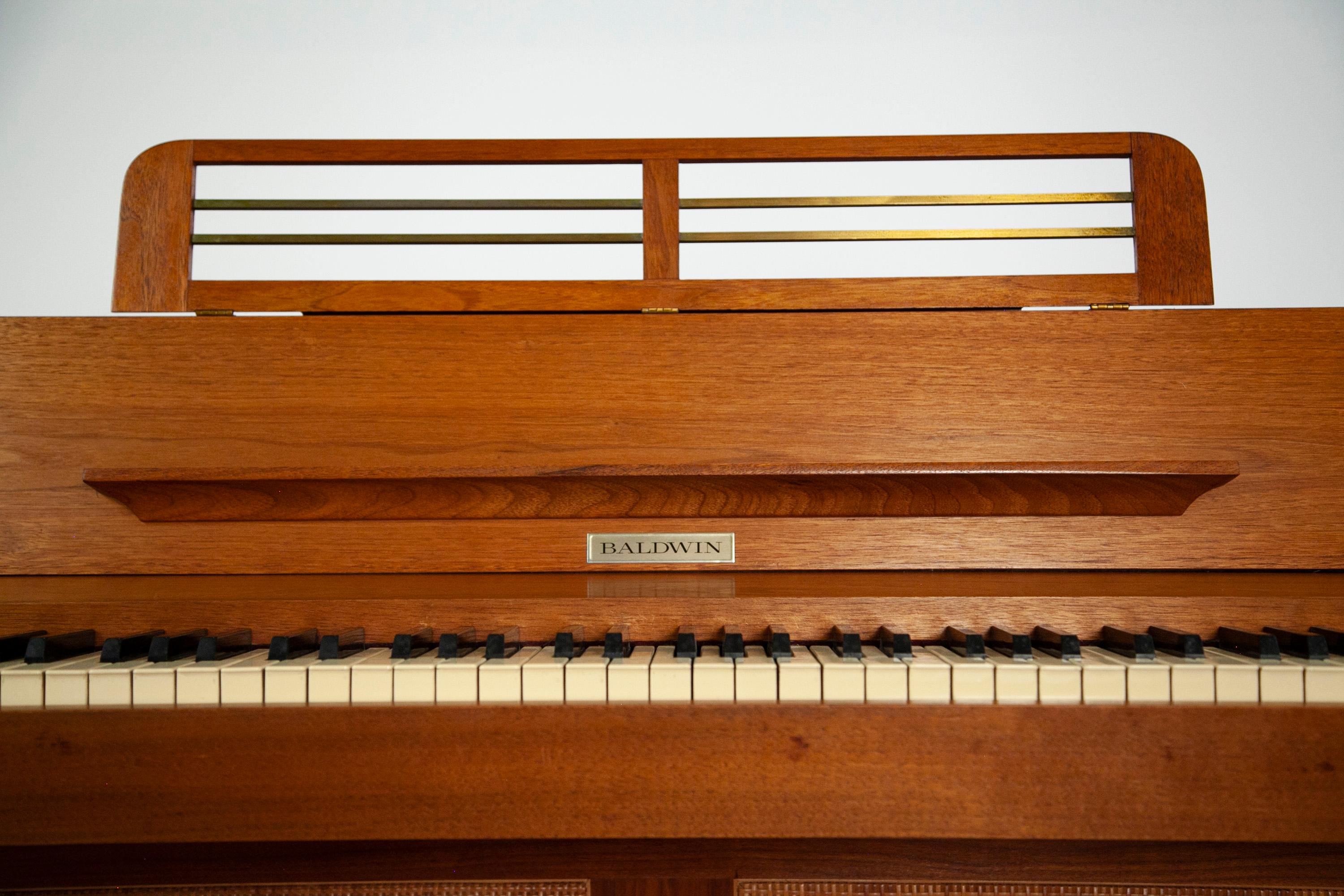Mid-Century Modern Baldwin Acrosonic Piano in Walnut and Caning, 1960's 3