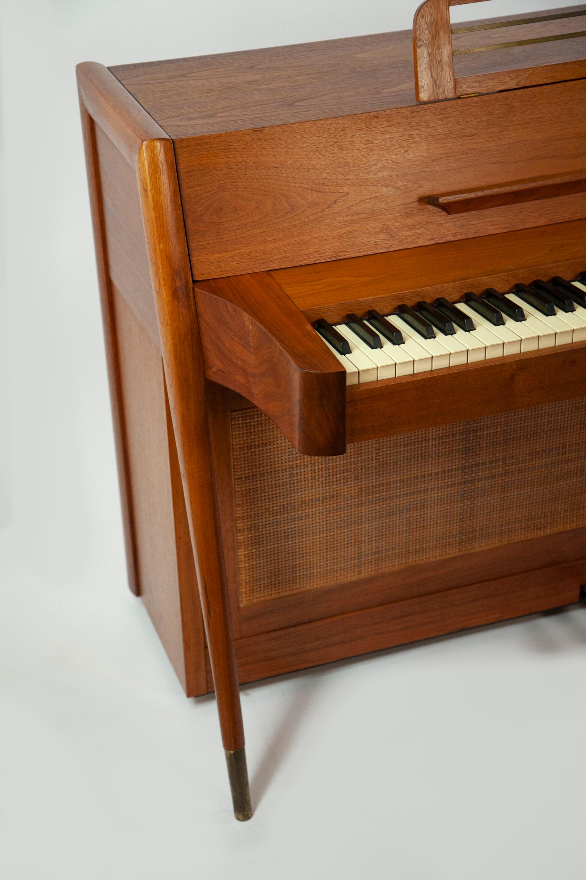 American Mid-Century Modern Baldwin Acrosonic Piano in Walnut and Caning, 1960's