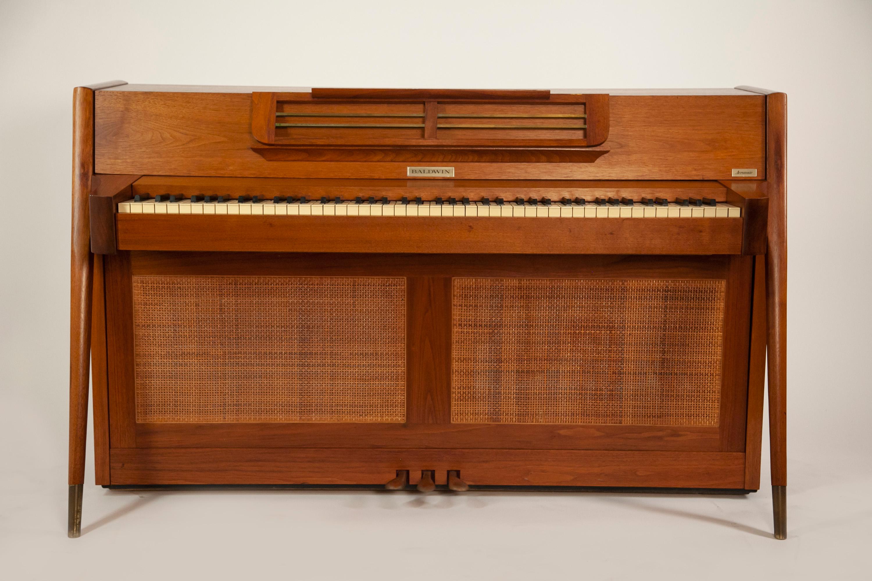 Mid-Century Modern Baldwin Acrosonic Piano in Walnut and Caning, 1960's 1