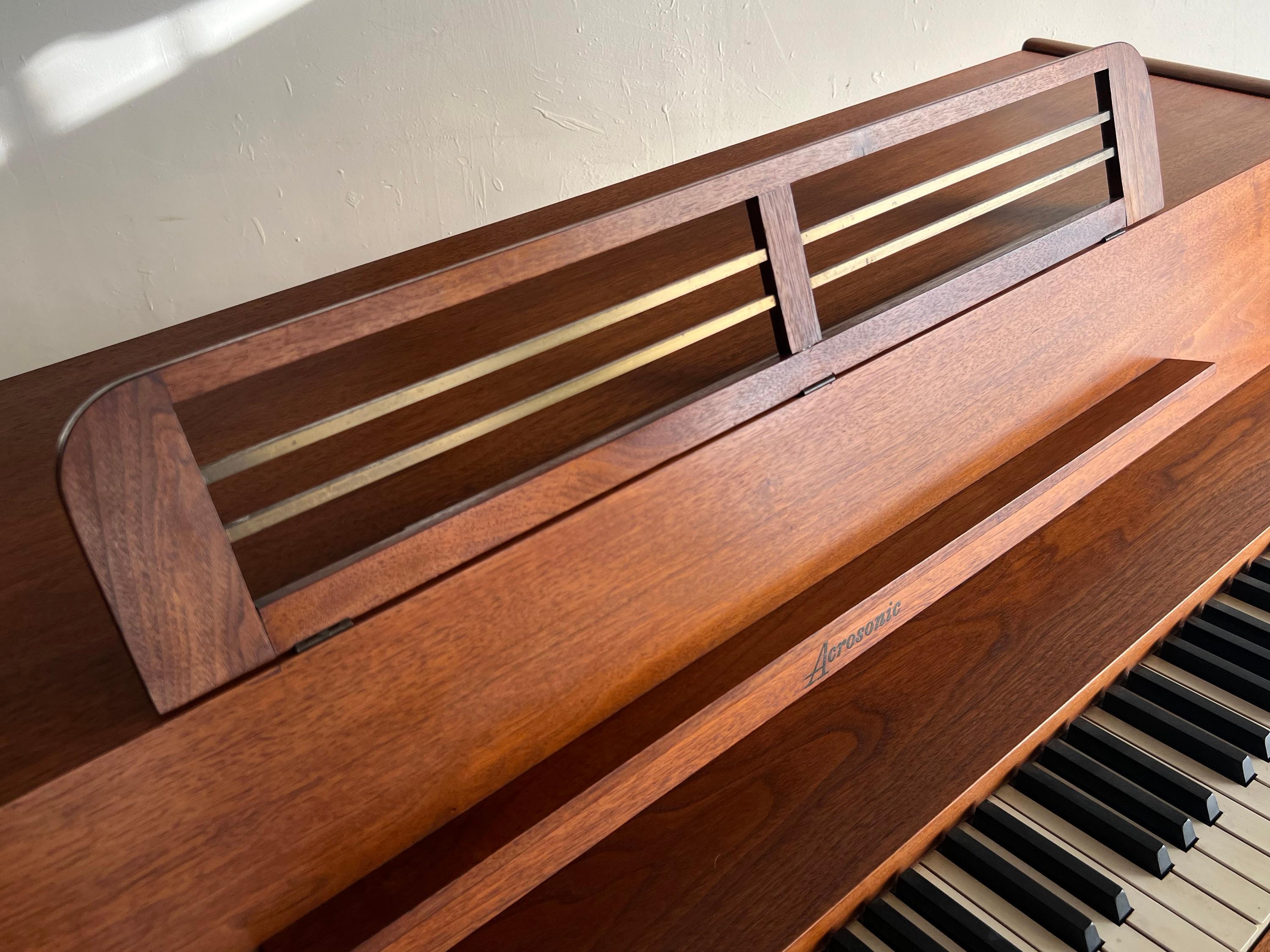 Mid-Century Modern Baldwin Acrosonic Piano in Walnut + Caning with Bench, 1960s 3