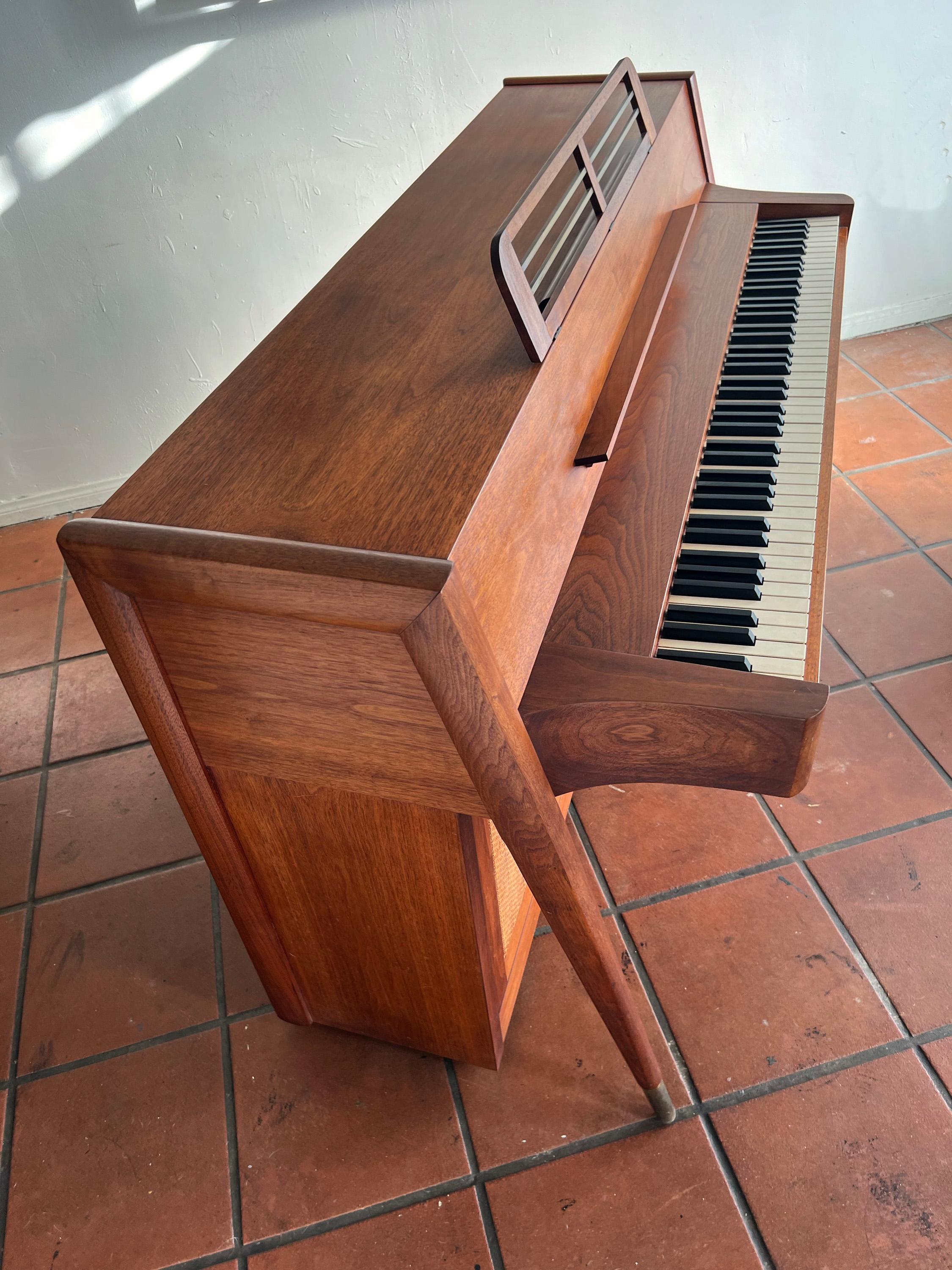 Mid-Century Modern Baldwin Acrosonic Piano in Walnut + Caning with Bench, 1960s 5
