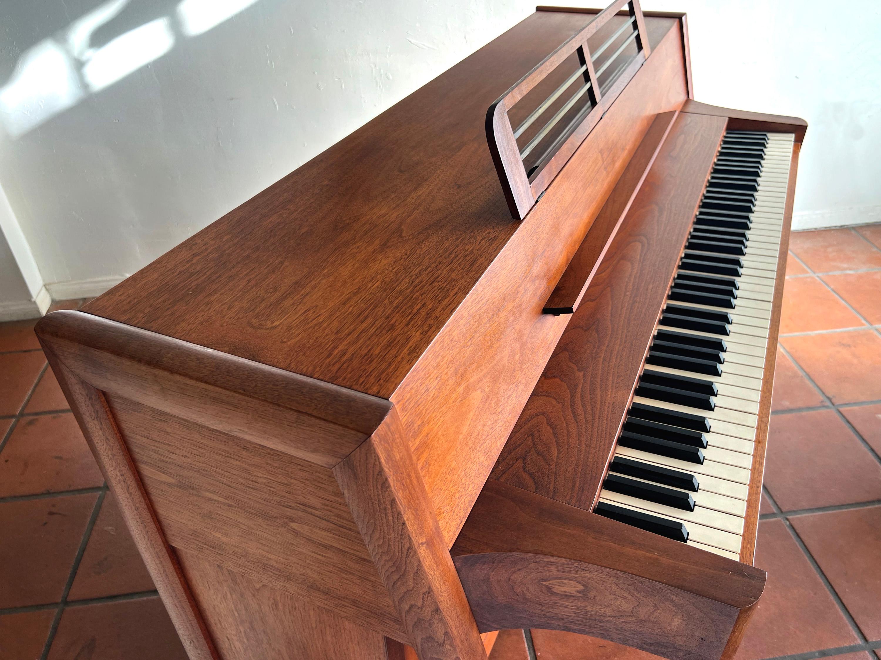 Mid-Century Modern Baldwin Acrosonic Piano in Walnut + Caning with Bench, 1960s 7