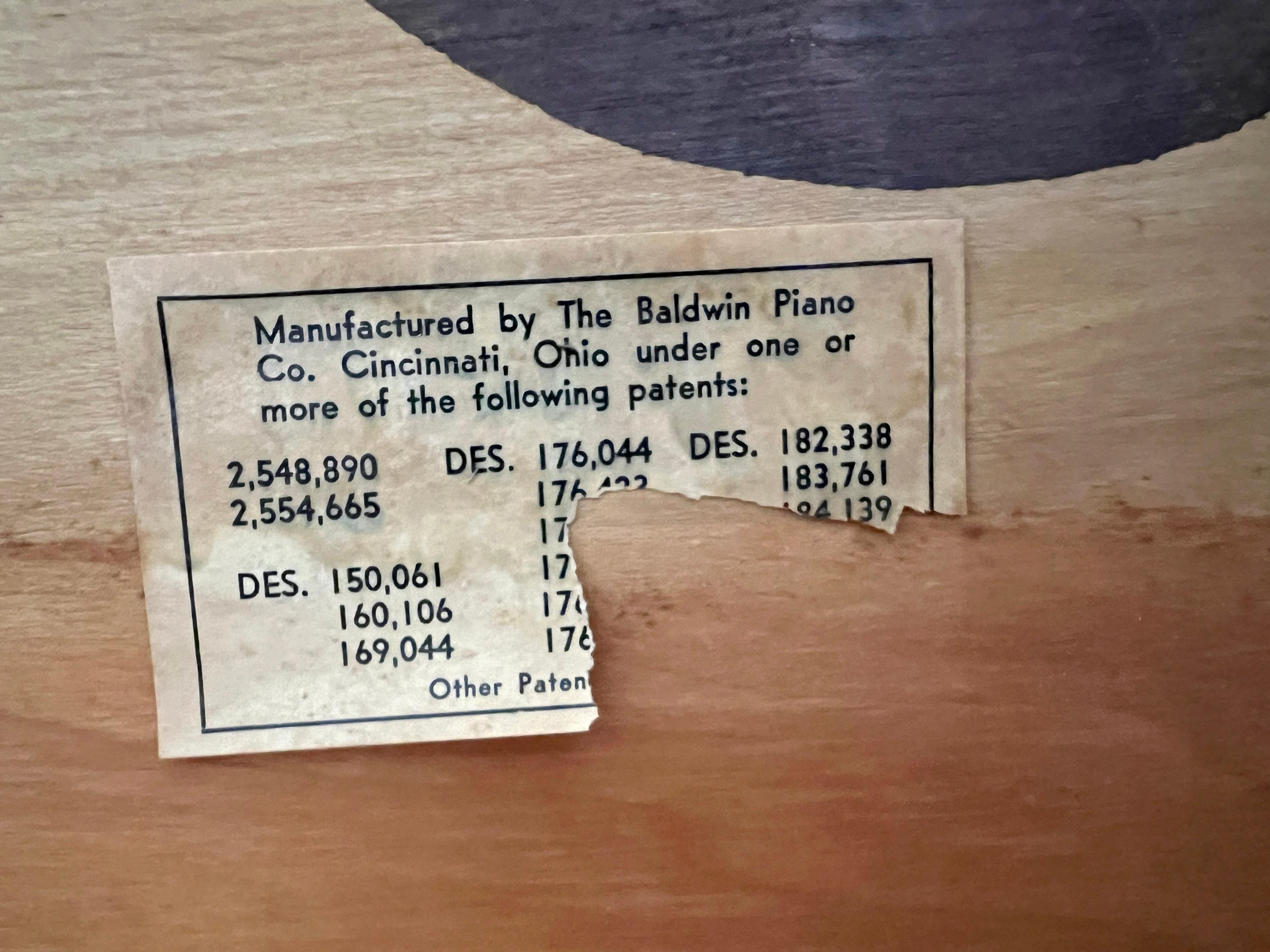 Mid-Century Modern Baldwin Acrosonic Piano in Walnut + Caning with Bench, 1960s 10
