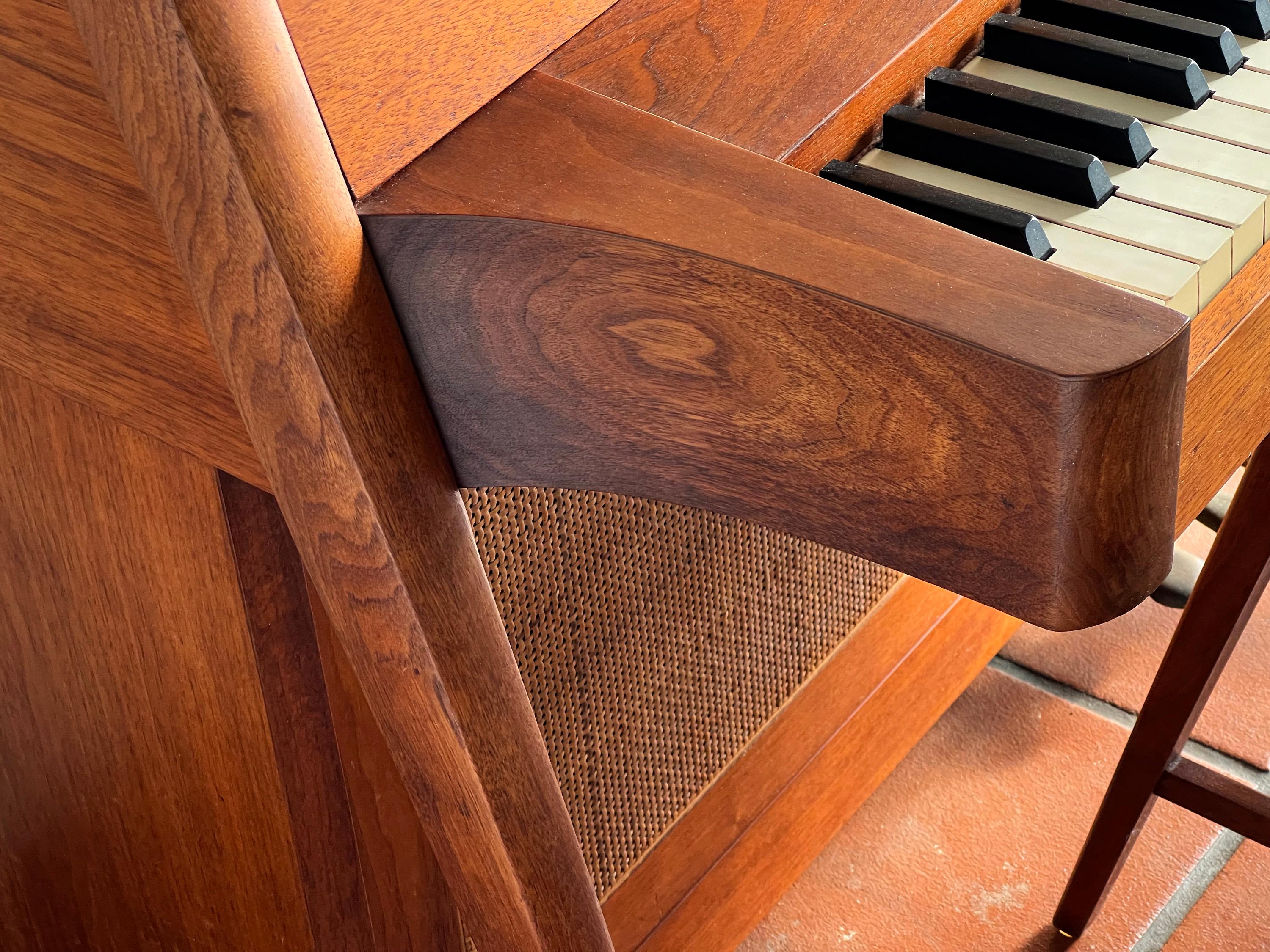 American Mid-Century Modern Baldwin Acrosonic Piano in Walnut + Caning with Bench, 1960s