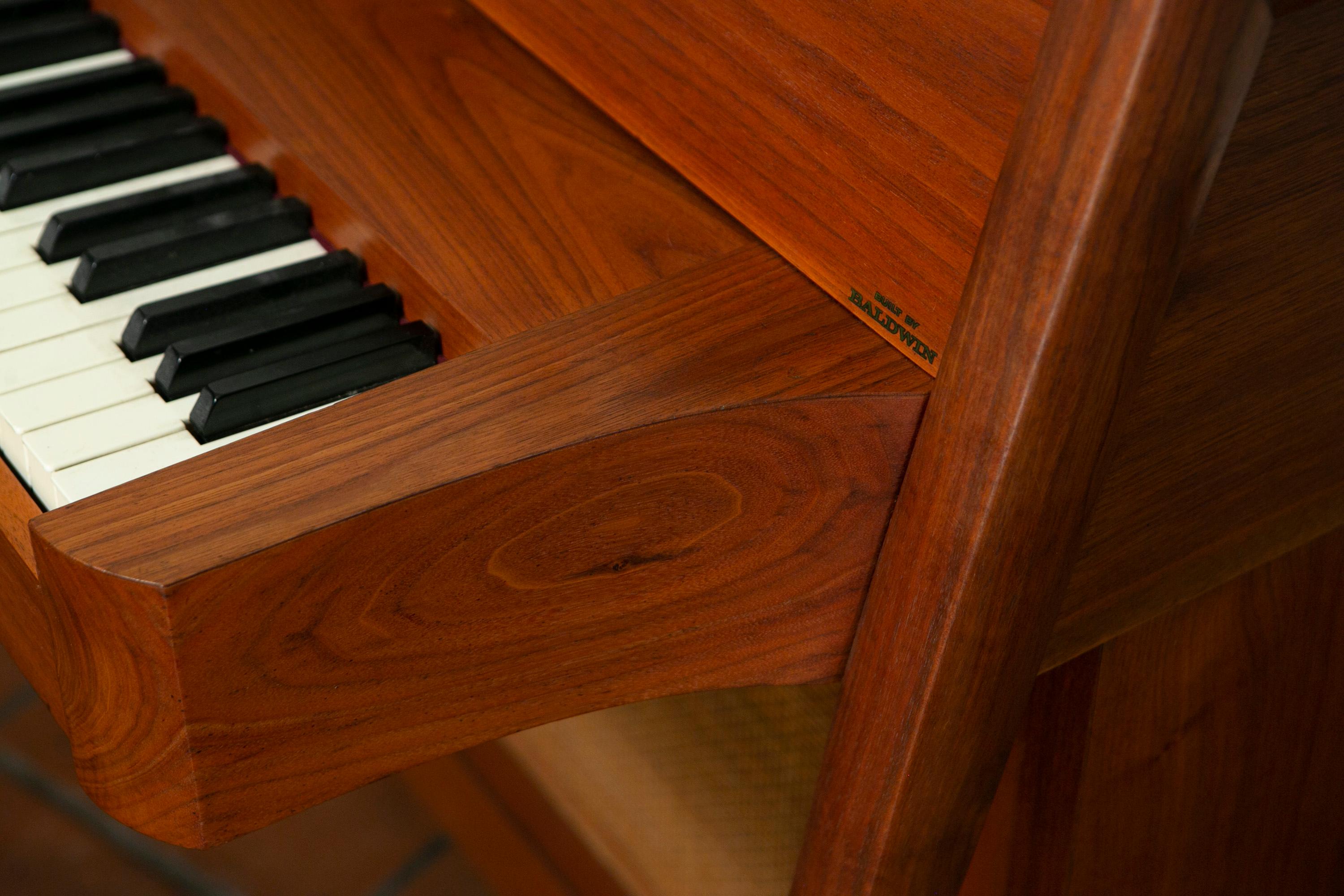 Mid-Century Modern Baldwin Acrosonic Piano with Bench in Walnut + Caning, 1960s 3