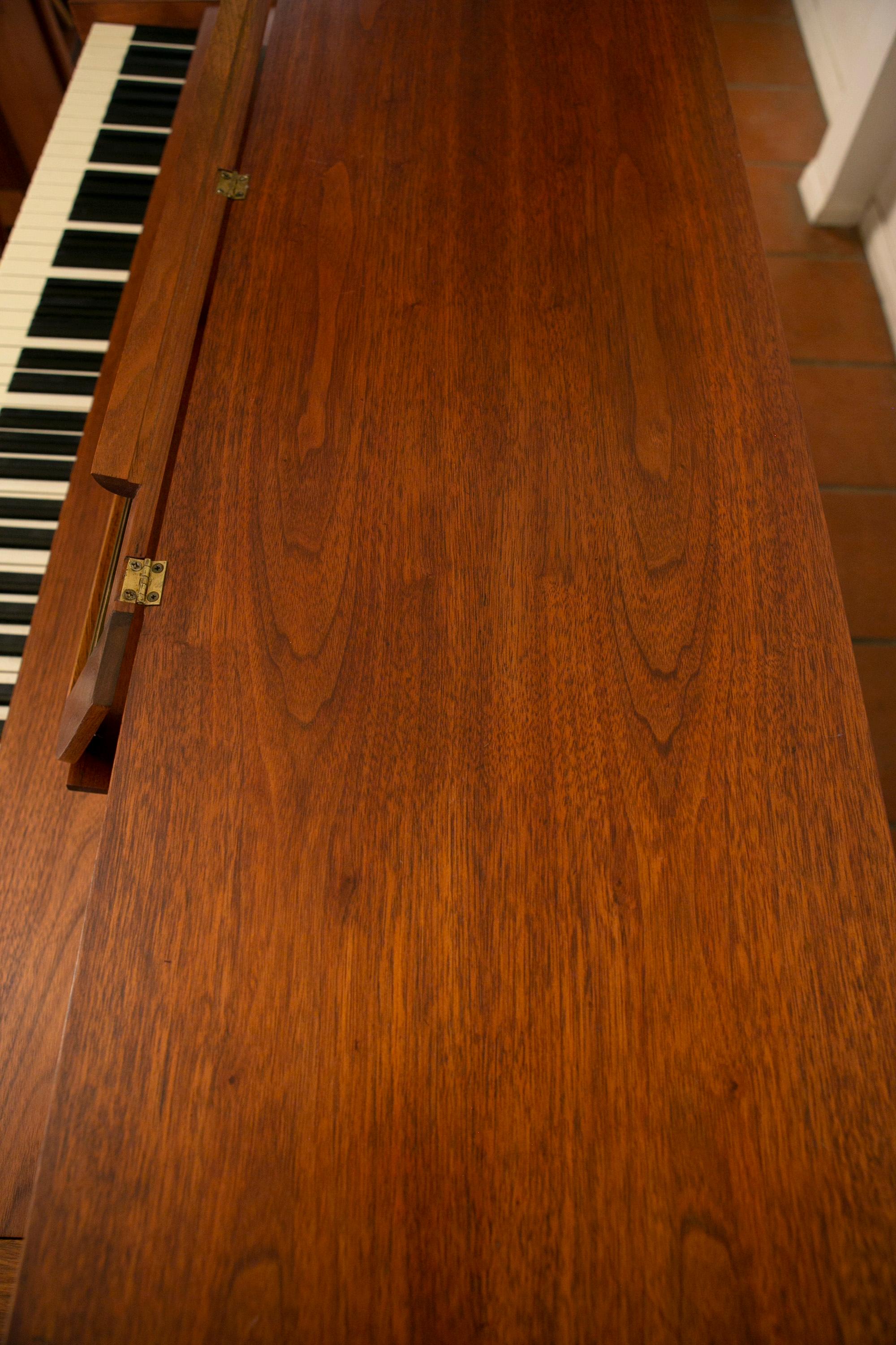 Mid-Century Modern Baldwin Acrosonic Piano with Bench in Walnut + Caning, 1960s 7