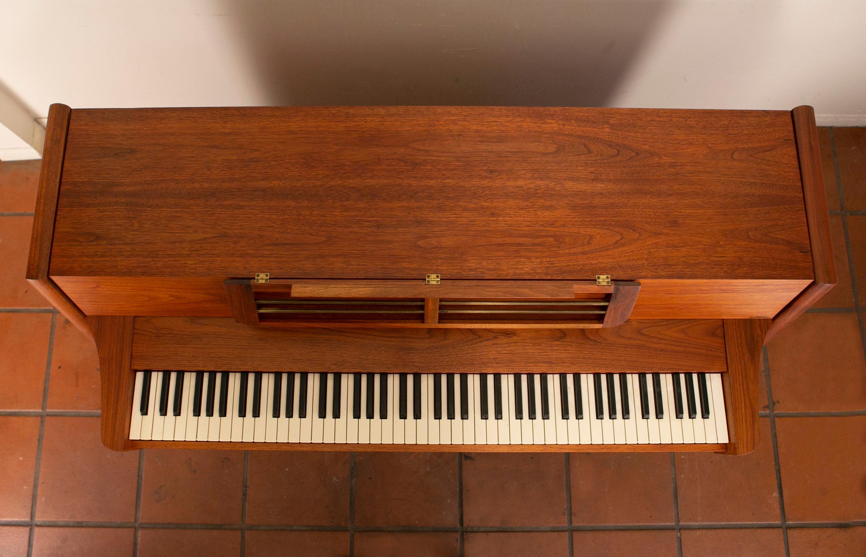 20th Century Mid-Century Modern Baldwin Acrosonic Piano with Bench in Walnut + Caning, 1960s