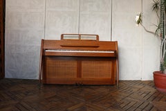 Mid-Century Modern Baldwin Acrosonic Walnut Upright Piano With Cane Panels