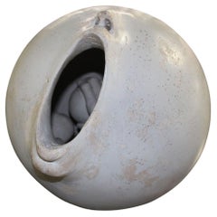 Mid Century Modern Ball Shape Face Open Mouth Pottery Sculpture Signed Dated1972