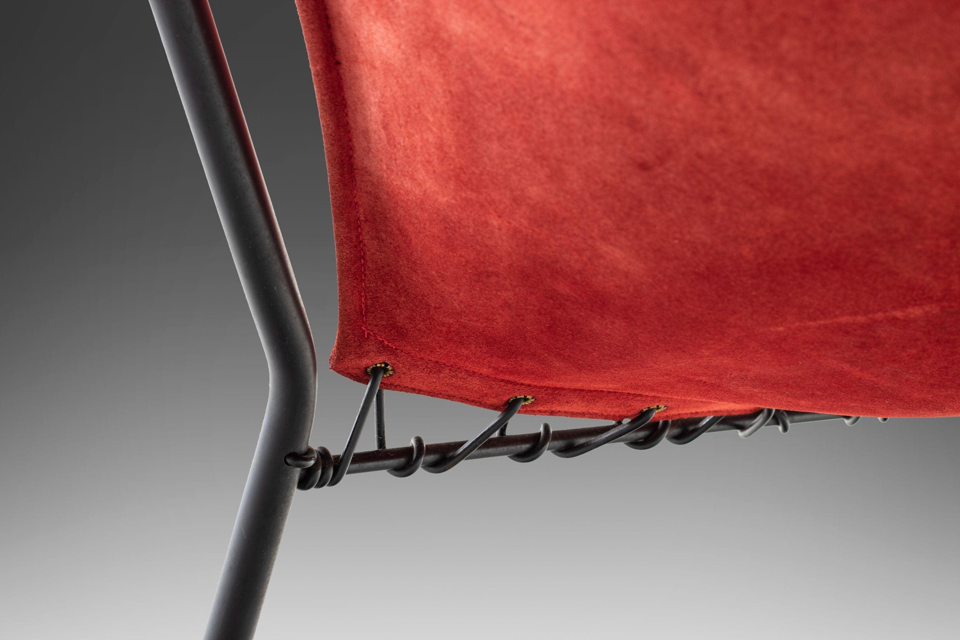 Mid-20th Century Mid Century Balloon / Hoop Chair in Red Dyed Suede by Hans Olsen, Denmark, 1960s For Sale