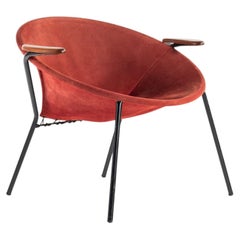 Retro Mid Century Balloon / Hoop Chair in Red Dyed Suede by Hans Olsen, Denmark, 1960s