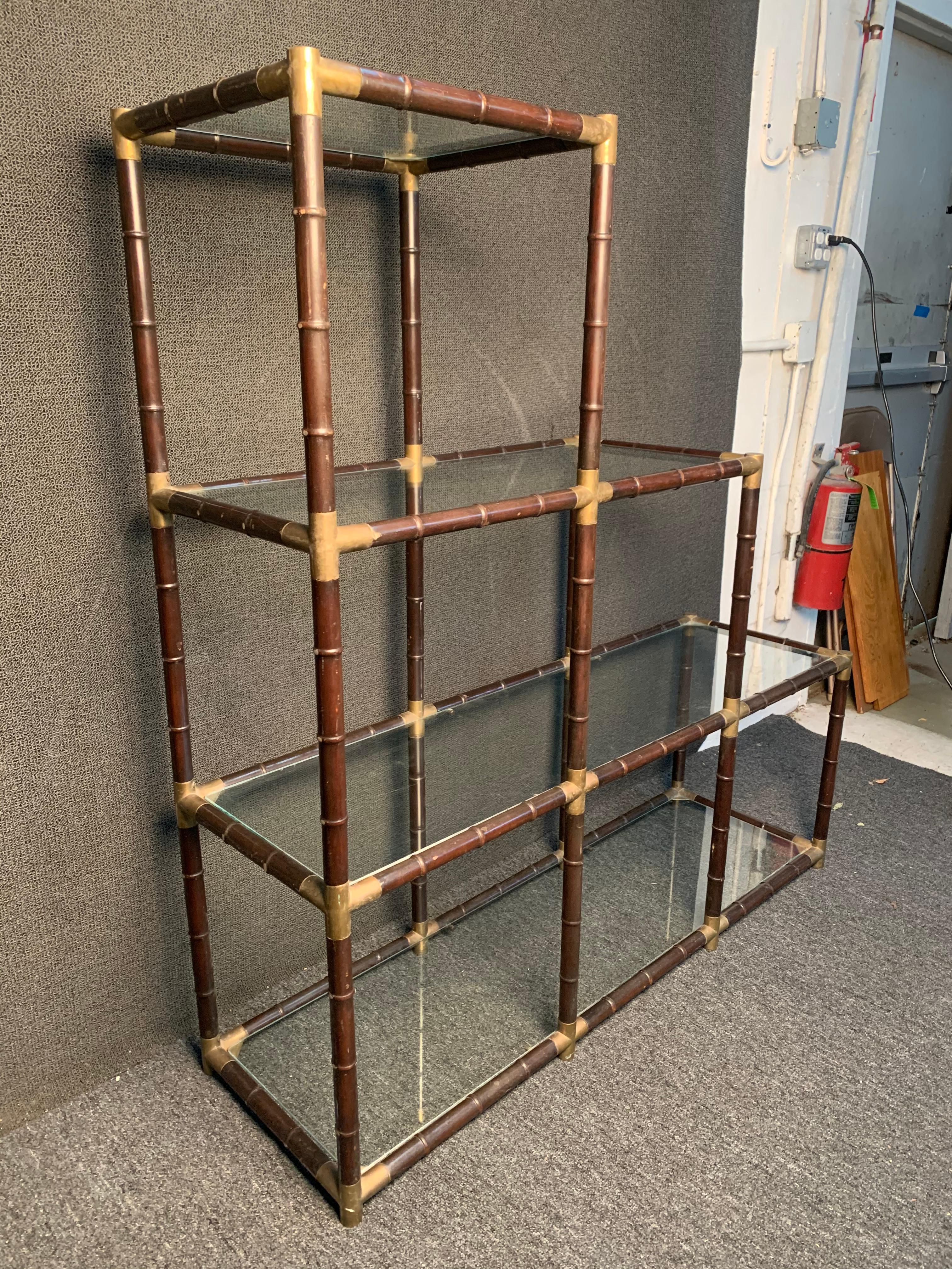 20th Century Mid-Century Modern Bamboo and Brass Etagere For Sale