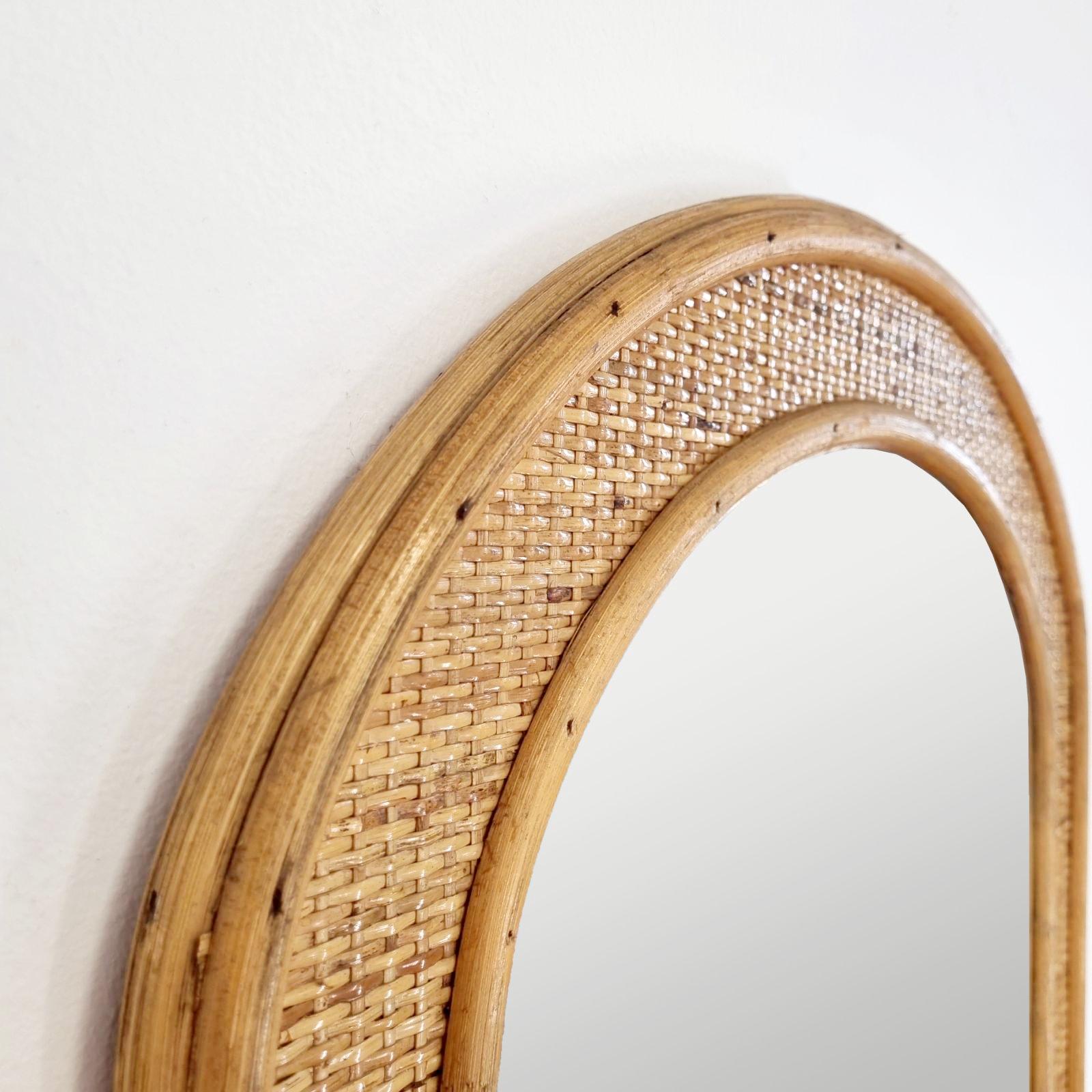 Italian Mid Century Modern Bamboo and Cane Mirror, Italy 70s For Sale