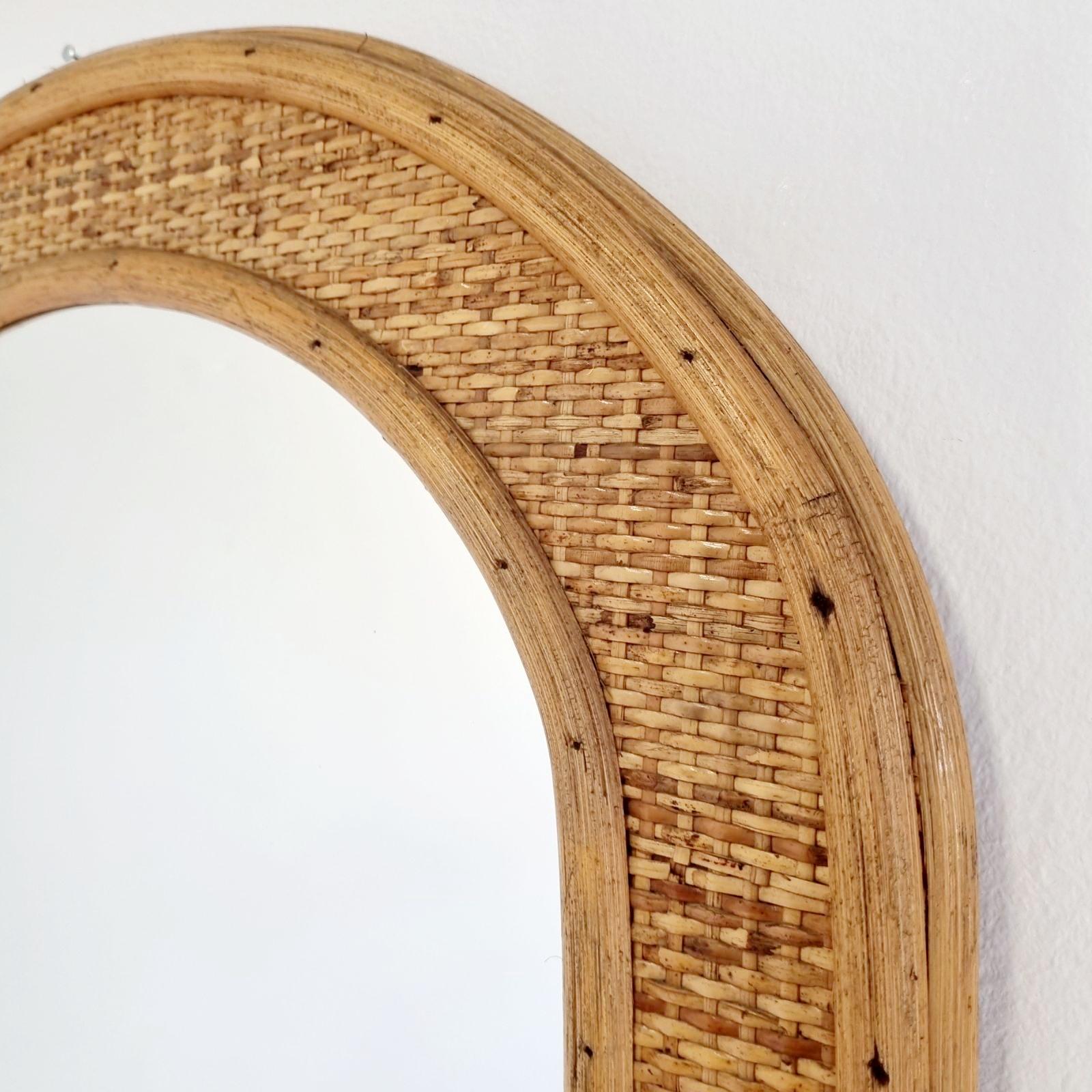Mid Century Modern Bamboo and Cane Mirror, Italy 70s In Good Condition For Sale In Lucija, SI