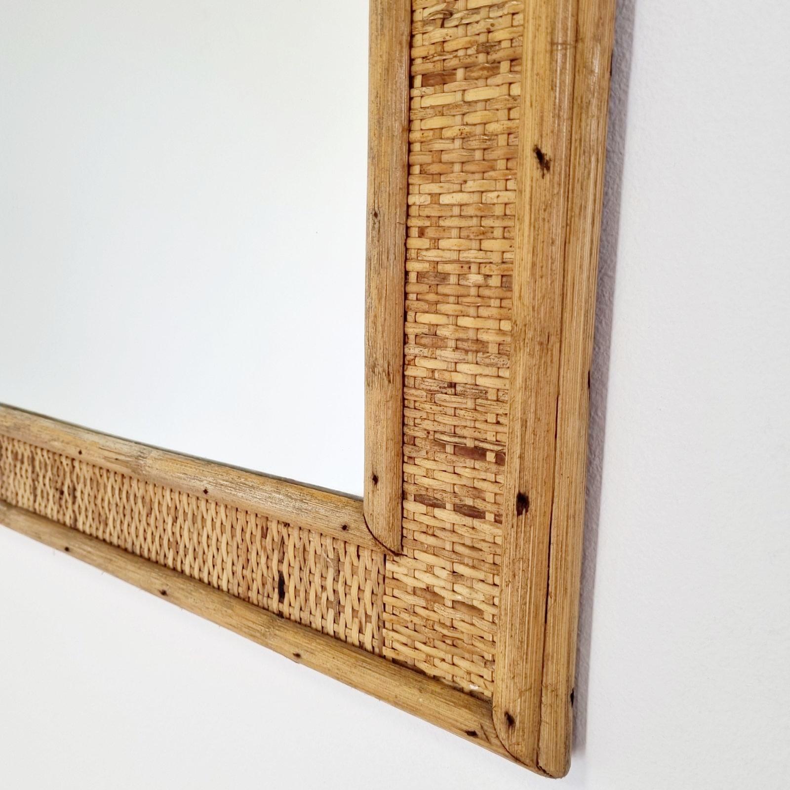 Mid-20th Century Mid Century Modern Bamboo and Cane Mirror, Italy 70s For Sale