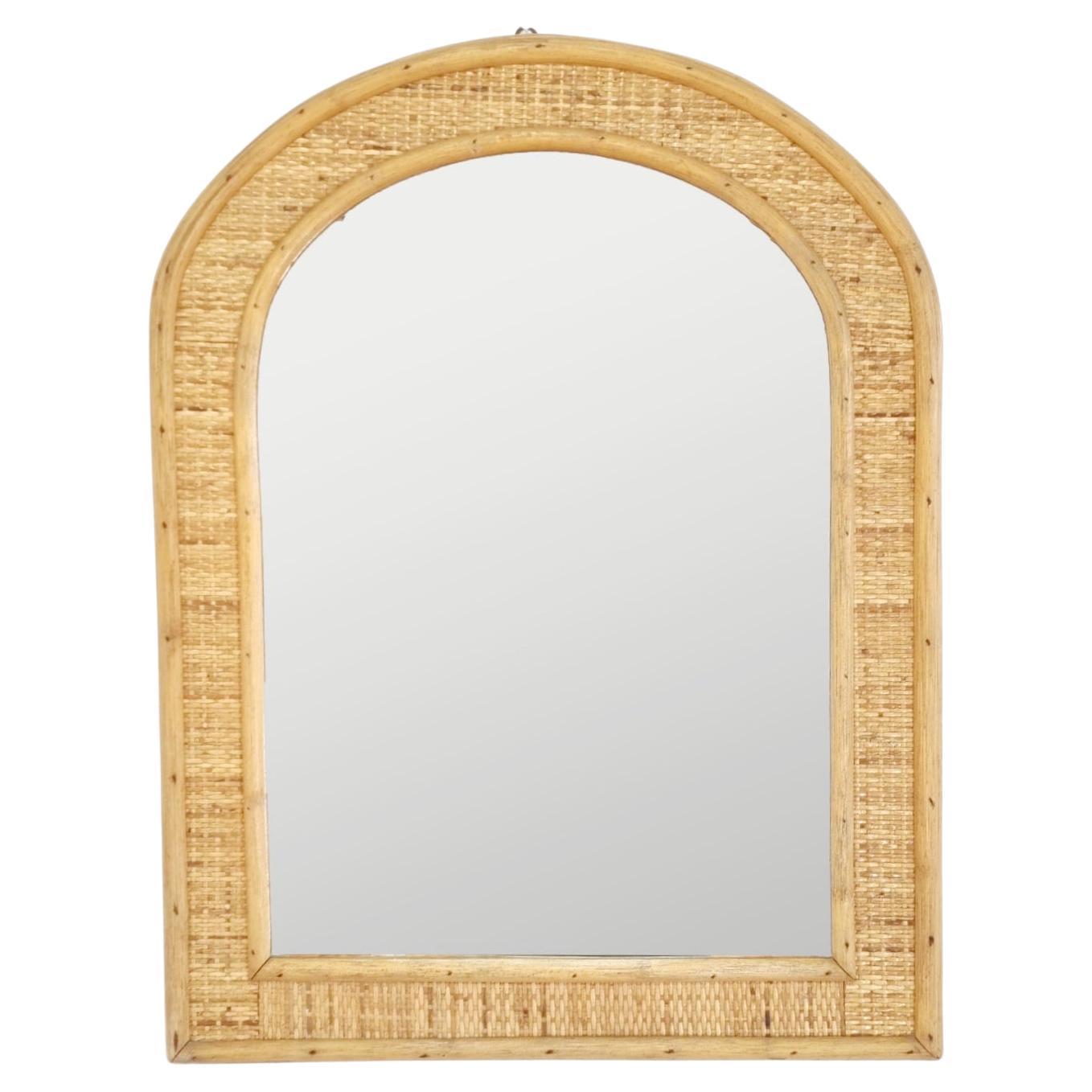 Mid Century Modern Bamboo and Cane Mirror, Italy 70s