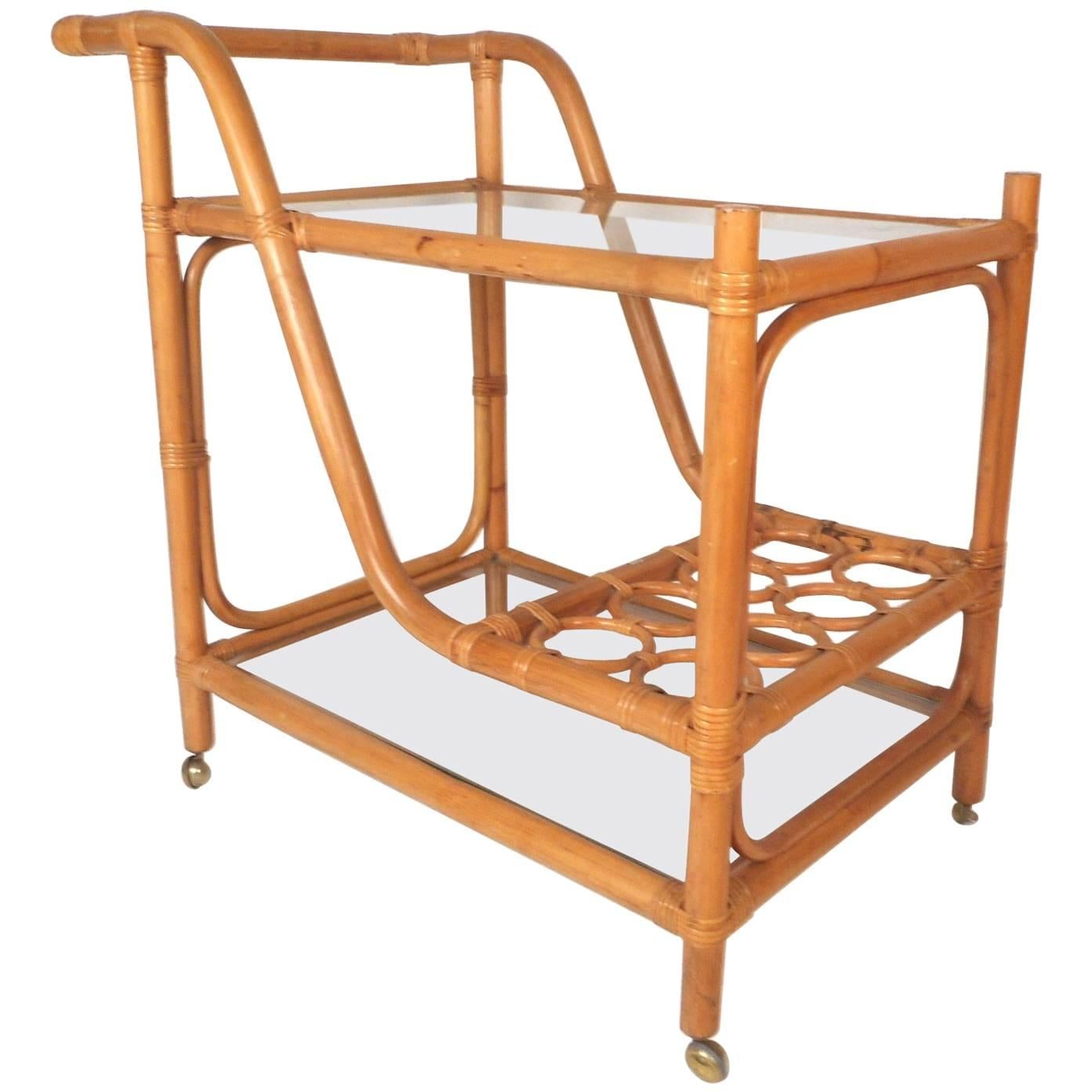 MidCentury Modern Bamboo and Glass Bar Cart at 1stDibs