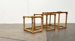 Mid-Century Modern Bamboo and Glass Nesting Tables, 1960s, Set of 3
