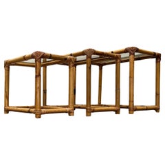 Mid-Century Modern Bamboo and Glass Nesting Tables, 1960er Jahre, 3er-Set