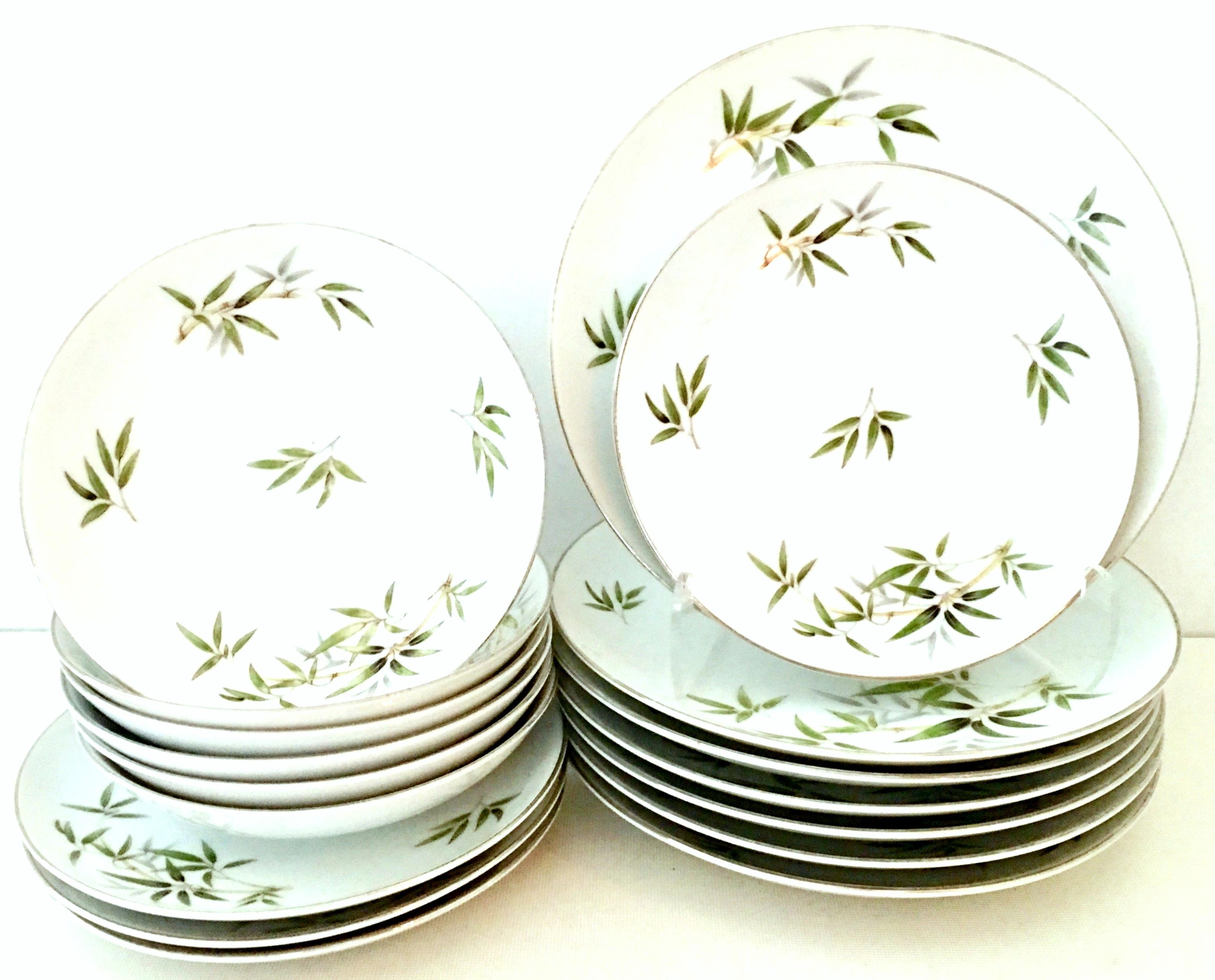 Mid-Century Modern Japanese hand painted porcelain and platinum dinnerware 