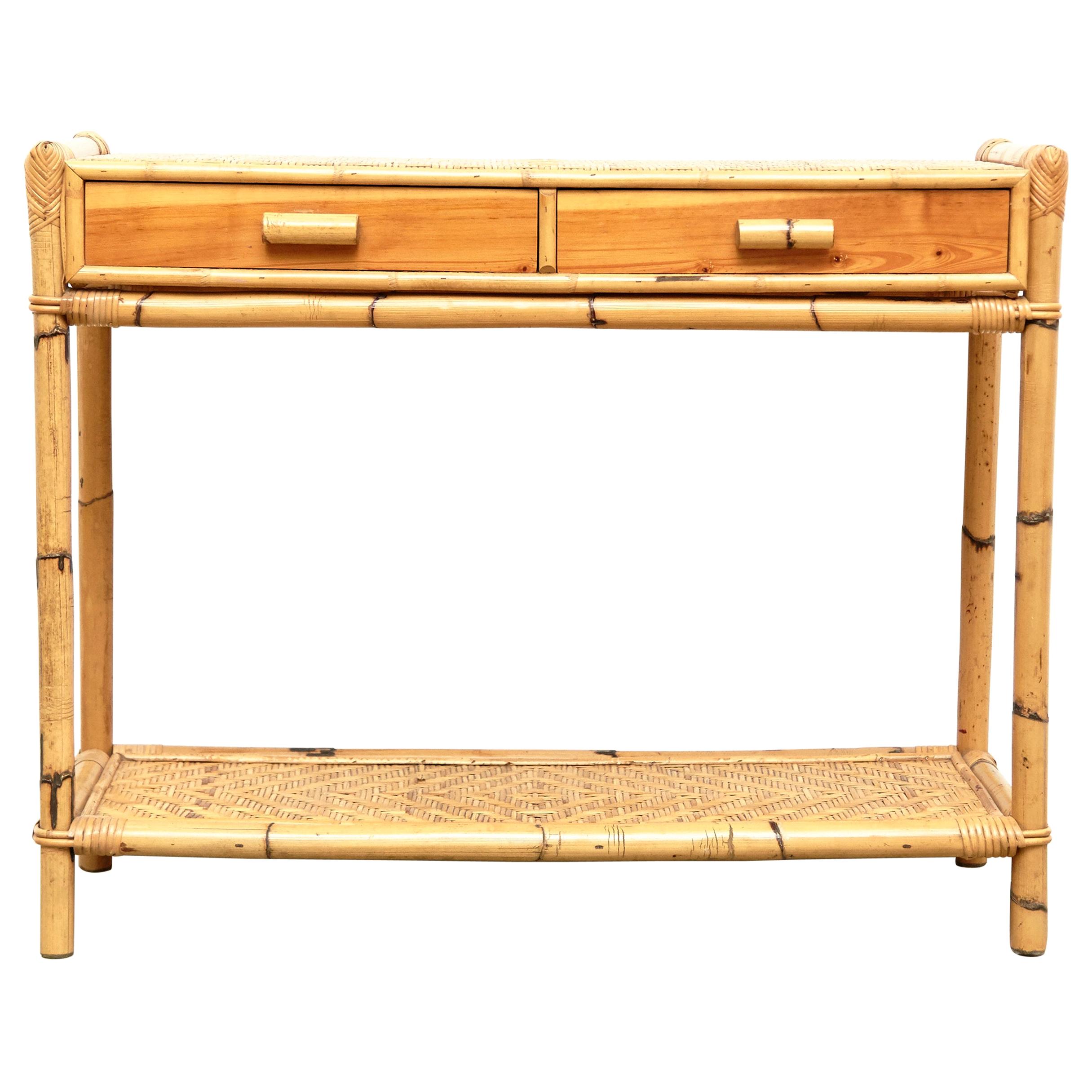 Mid-Century Modern Bamboo and Rattan Console French Rivera, circa 1960