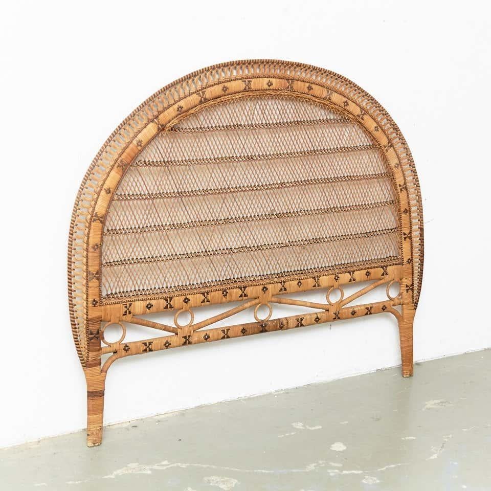 Spanish Mid-Century Modern Bamboo and Rattan Headboard Handcrafted French Riviera, 1960 For Sale