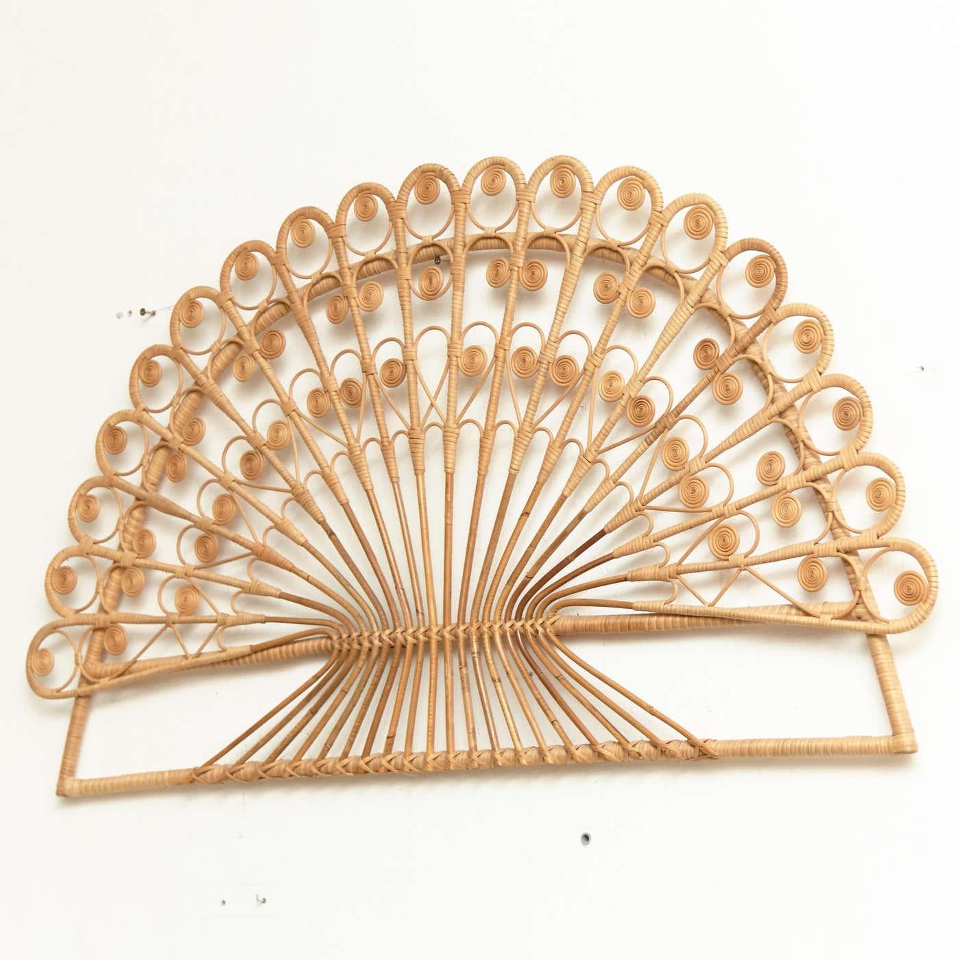 Spanish Mid-Century Modern Bamboo and Rattan Headboard Handcrafted French Riviera, 1960 For Sale