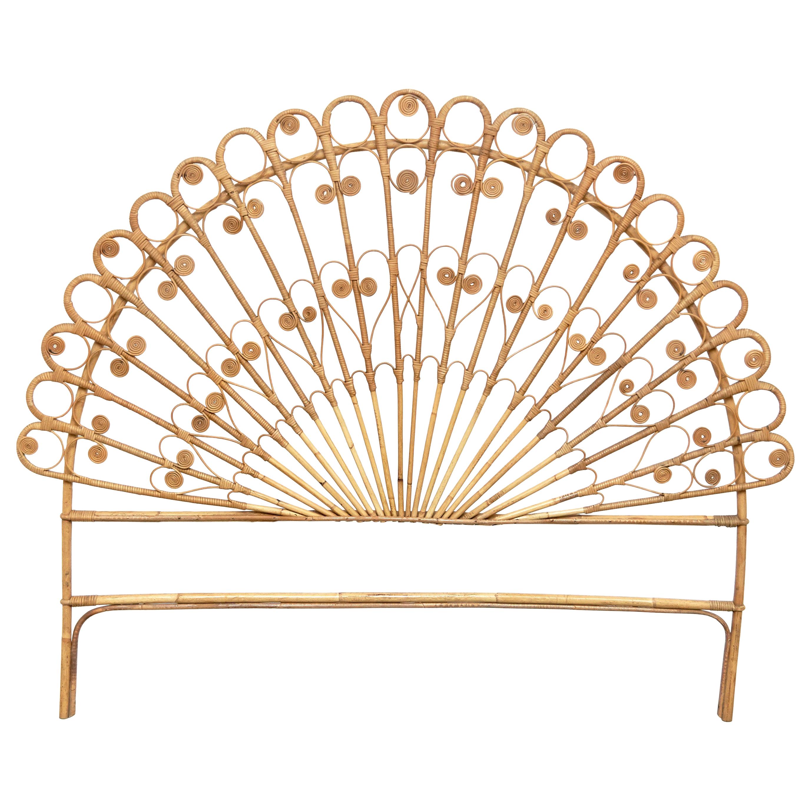 Mid-Century Modern Bamboo and Rattan Headboard Handcrafted French Riviera, 1960 For Sale