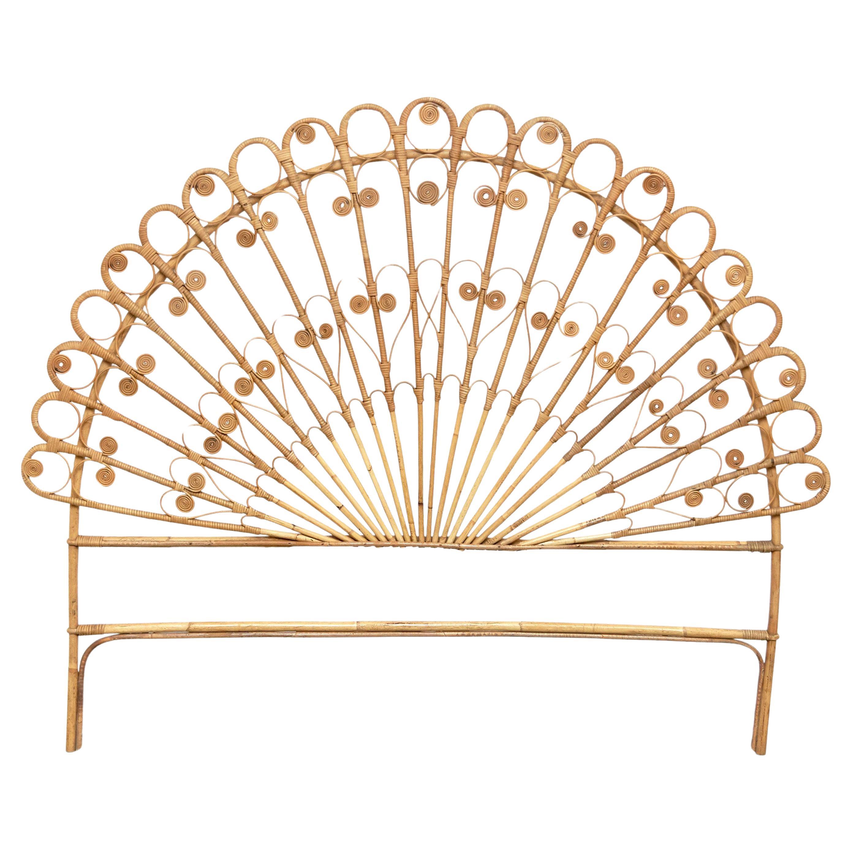 Mid-Century Modern Bamboo and Rattan Headboard Handcrafted French Riviera, 1960