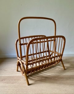 Mid-Century Modern Bamboo and Rattan Magazine Holder 1960's