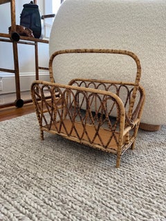 Mid-Century Modern Bamboo and Rattan Magazine Holder 1960's