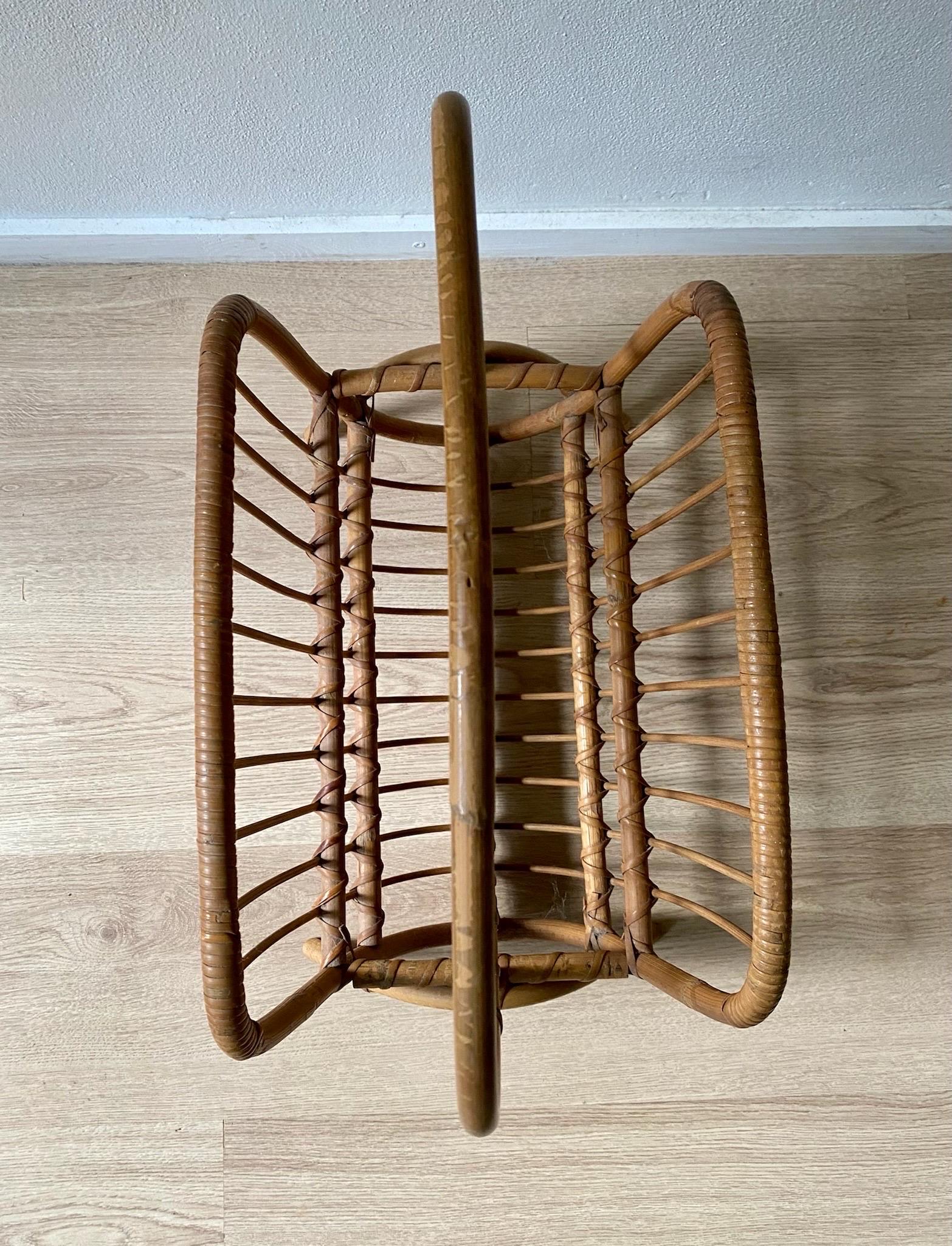 European Mid-Century Modern Bamboo and Rattan Magazine Holder 1960's For Sale