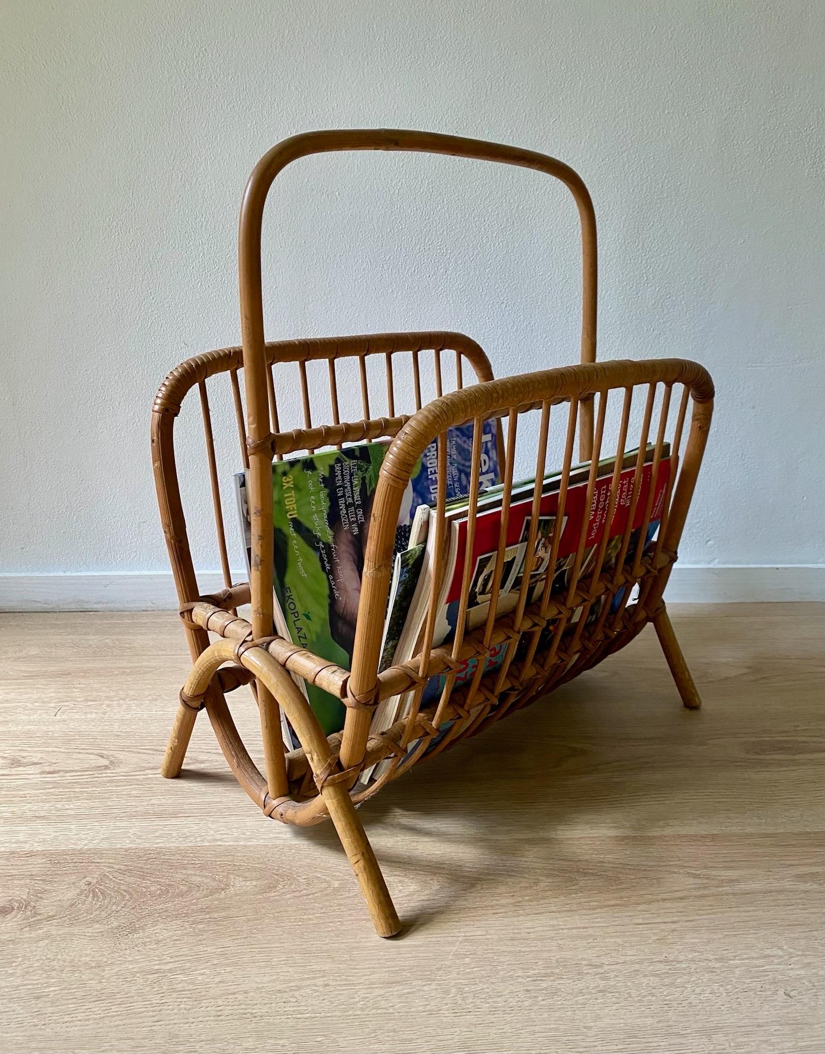 Mid-Century Modern Bamboo and Rattan Magazine Holder 1960's For Sale 1