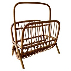 Mid-Century Modern Bamboo and Rattan Magazine Holder 1960's