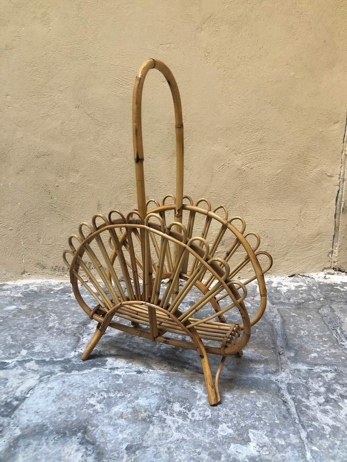 Mid-Century Modern Bamboo and Rattan Magazine Rack Attributed to Franco Albini For Sale 1