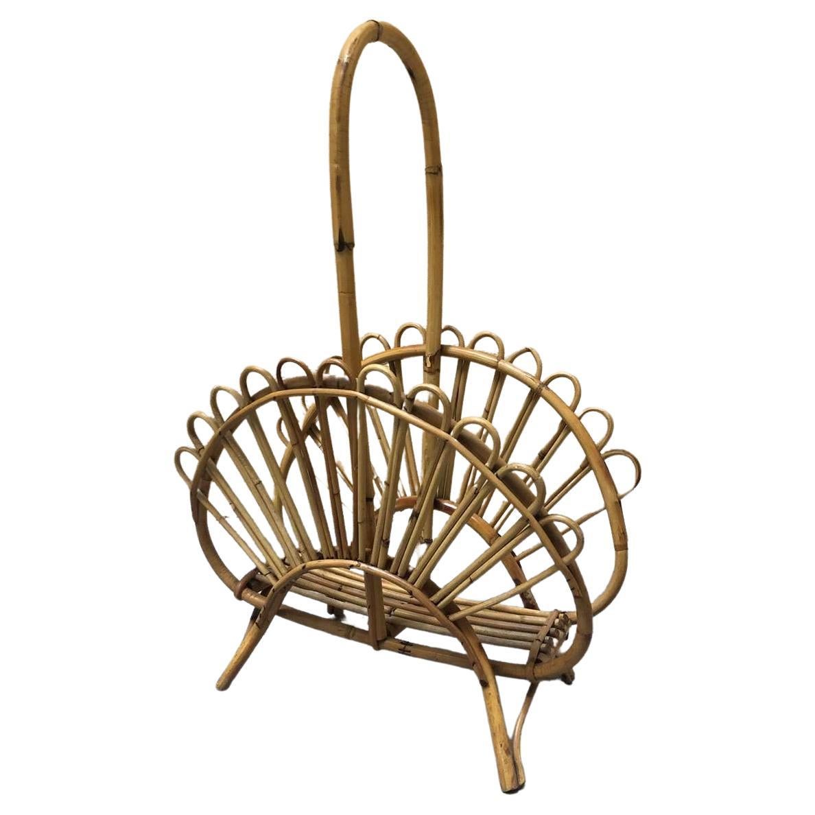 Mid-Century Modern Bamboo and Rattan Magazine Rack Attributed to Franco Albini For Sale