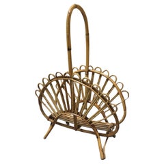 Mid-Century Modern Bamboo and Rattan Magazine Rack Attributed to Franco Albini