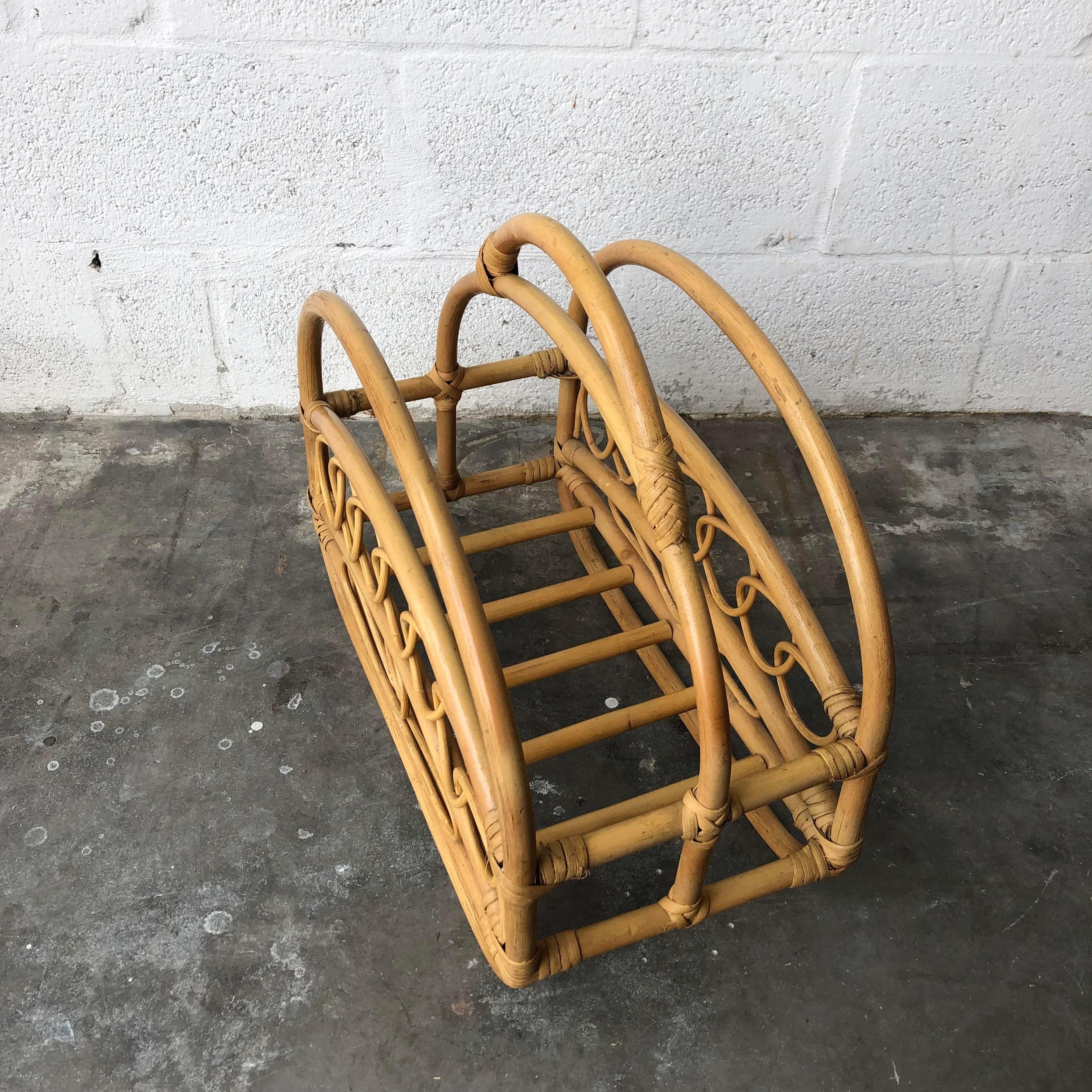 Mid Century Modern Bamboo and Rattan Magazine Rack in the Franco Albini Style For Sale 4