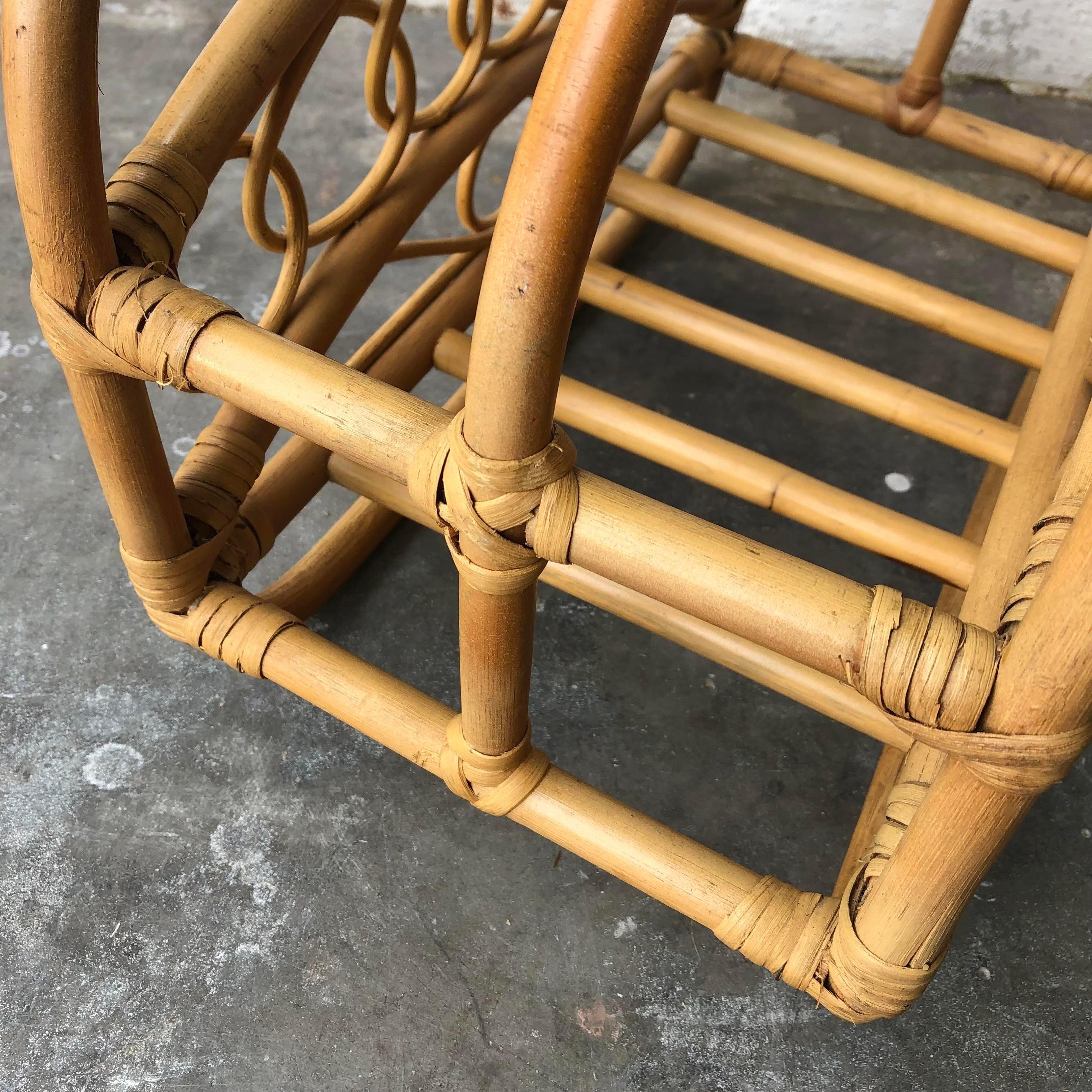 Mid Century Modern Bamboo and Rattan Magazine Rack in the Franco Albini Style For Sale 7