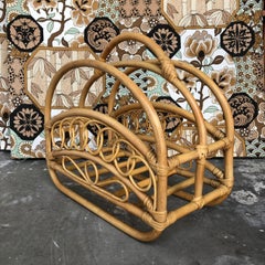 Mid Century Modern Bamboo and Rattan Magazine Rack in the Franco Albini Style