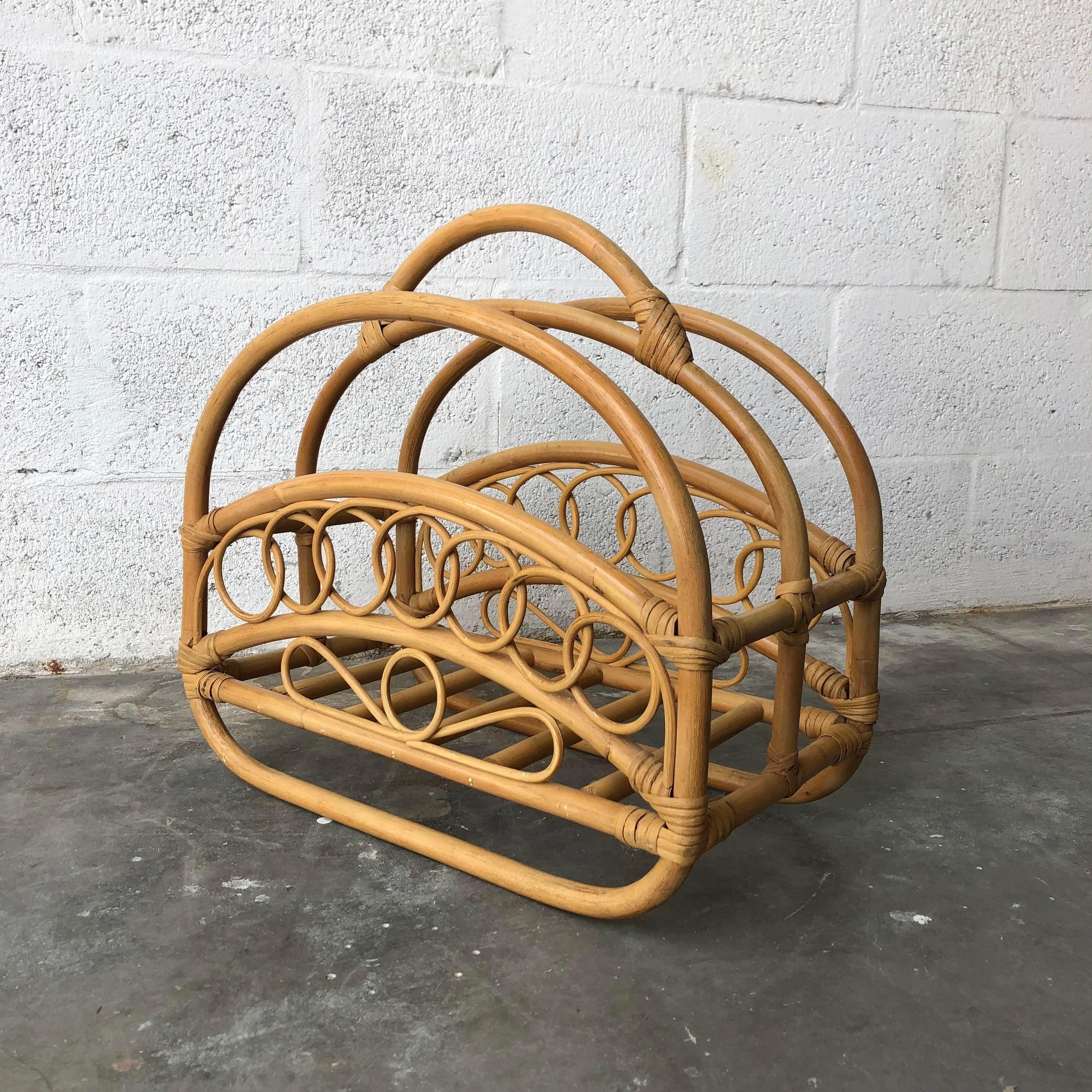 Mid-Century Modern Mid Century Modern Bamboo and Rattan Magazine Rack in the Franco Albini Style For Sale