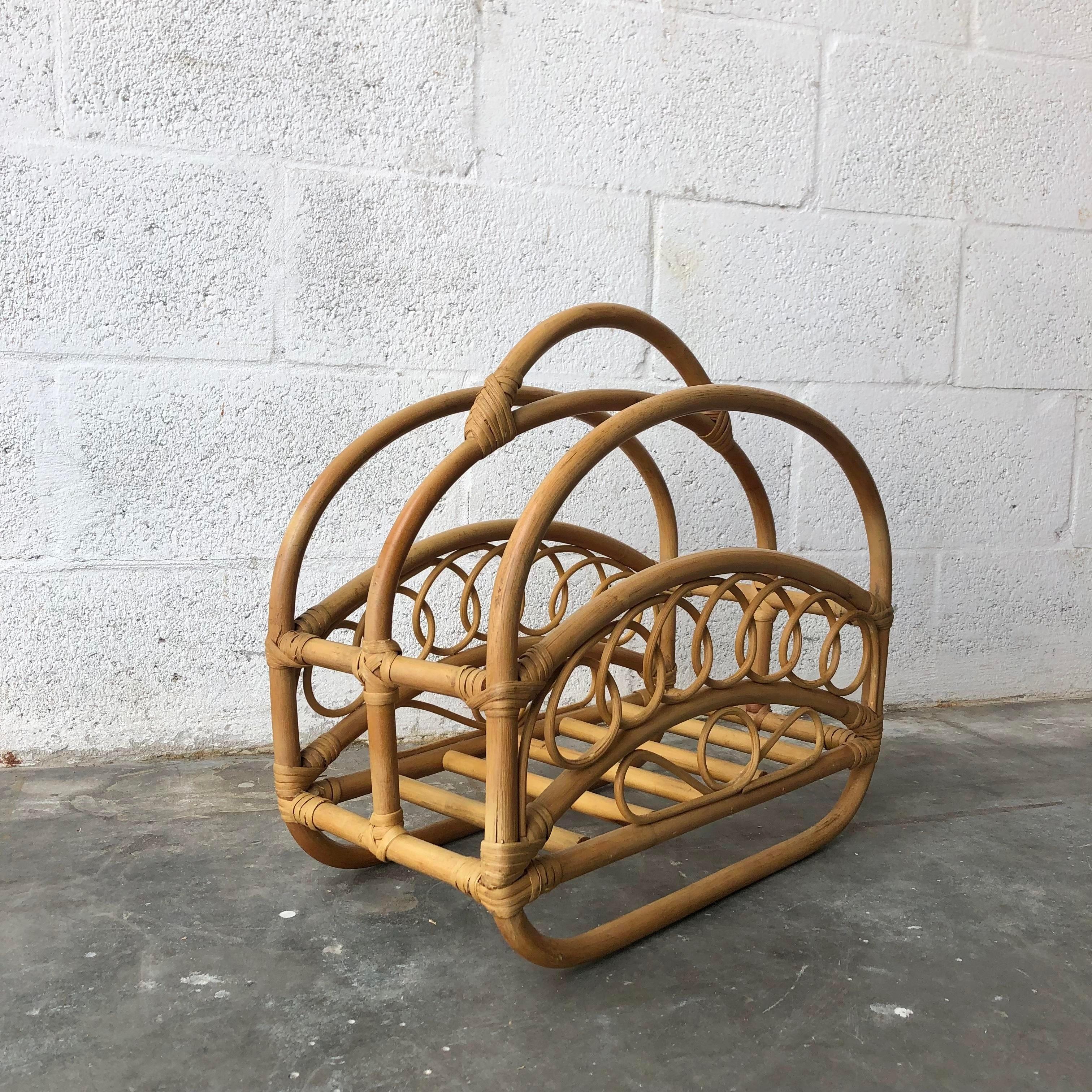 Mid Century Modern Bamboo and Rattan Magazine Rack in the Franco Albini Style For Sale 2