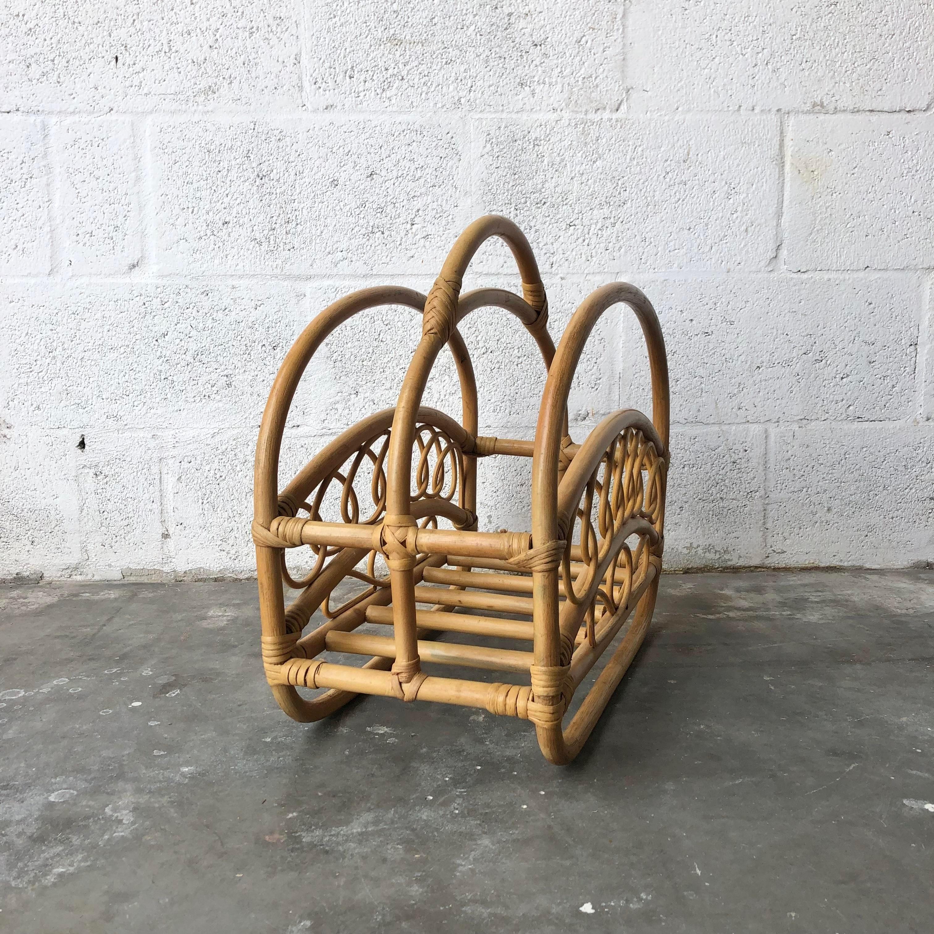 Mid Century Modern Bamboo and Rattan Magazine Rack in the Franco Albini Style For Sale 3