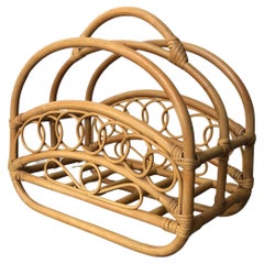 Vintage Mid Century Modern Bamboo and Rattan Magazine Rack in the Franco Albini Style