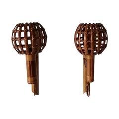Mid-Century Modern Bamboo and Rattan Pair of Wall Lamps, 1950s, Italy