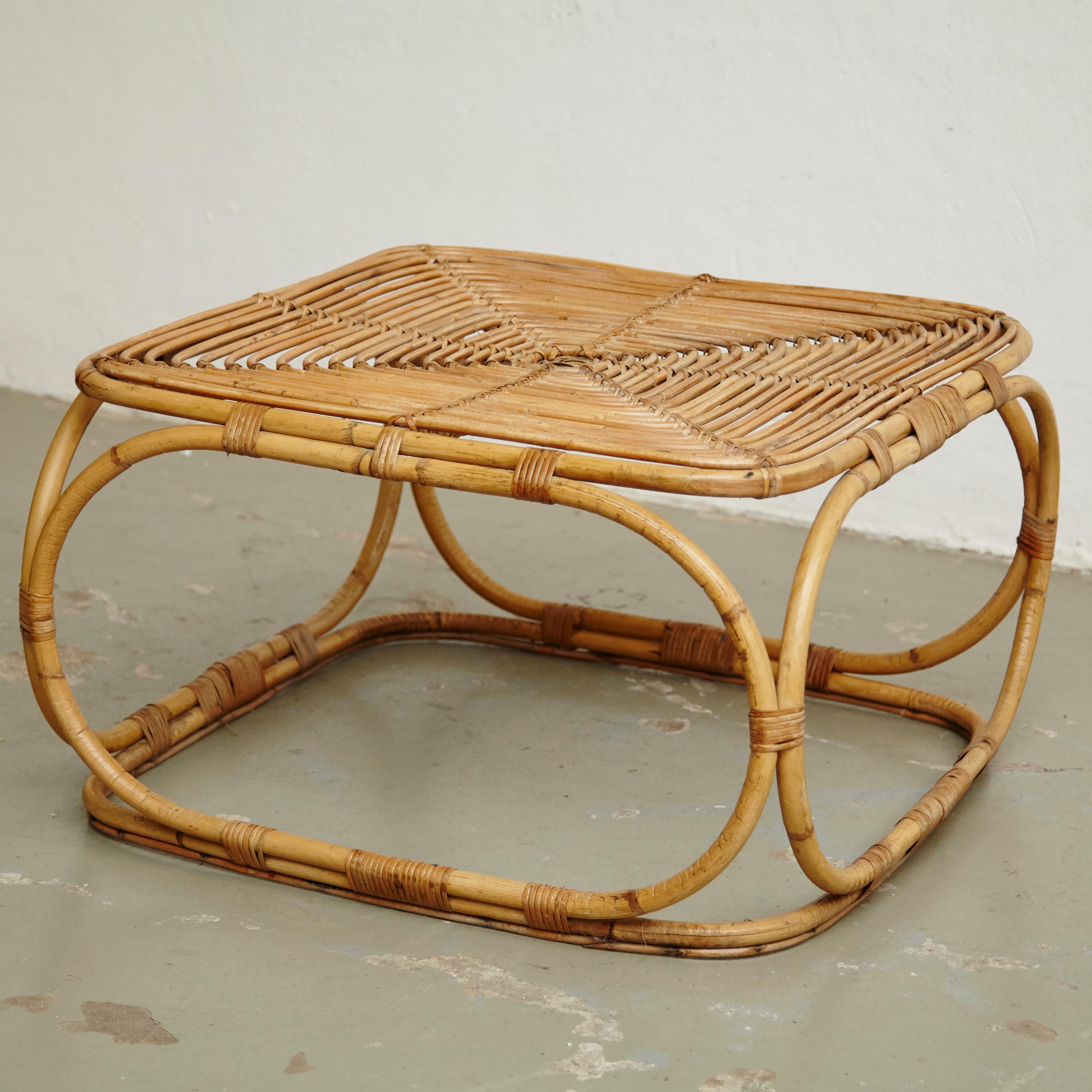 Spanish Mid-Century Modern Bamboo and Rattan Side Table, circa 1960