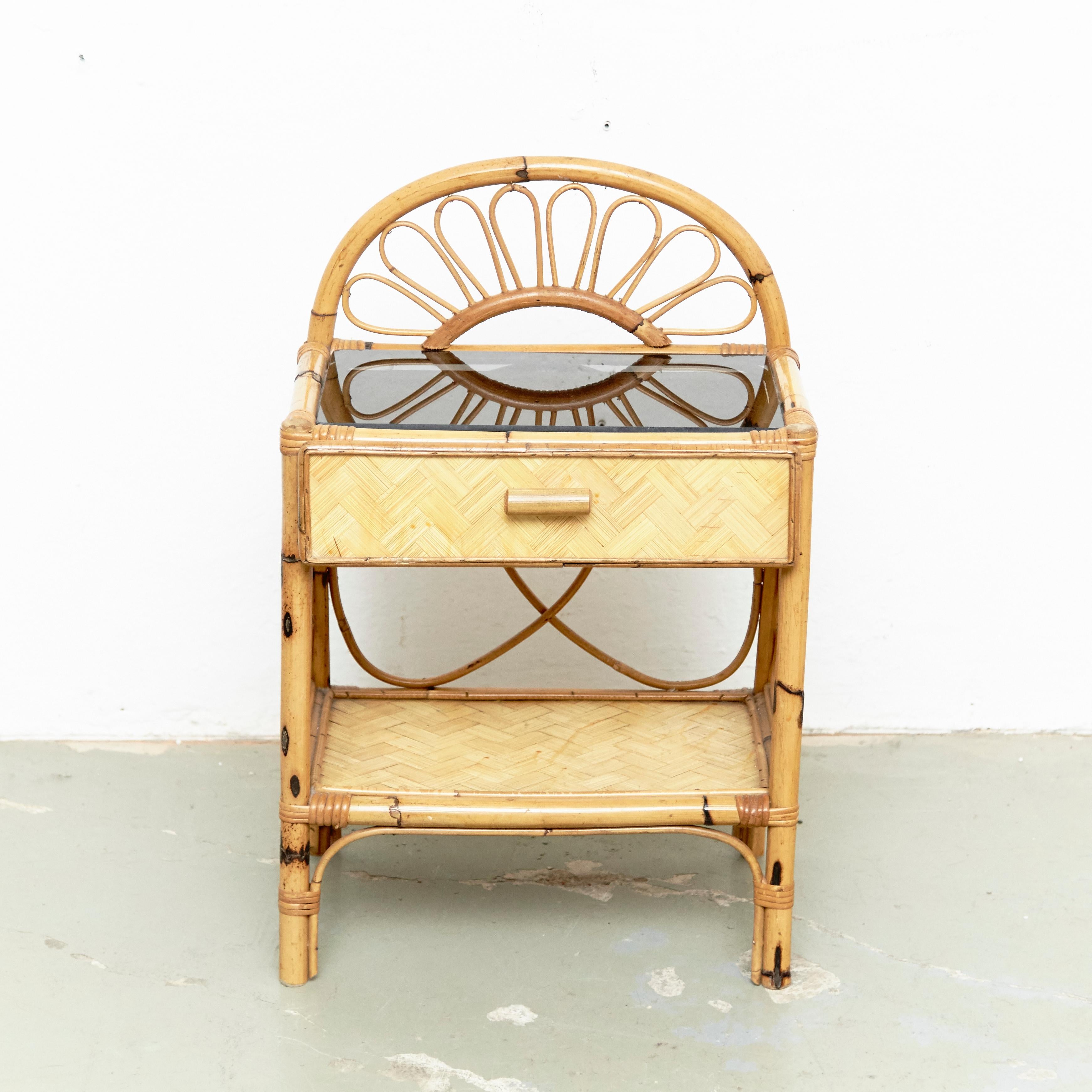 Spanish Mid-Century Modern Bamboo and Rattan Side Table, circa 1960