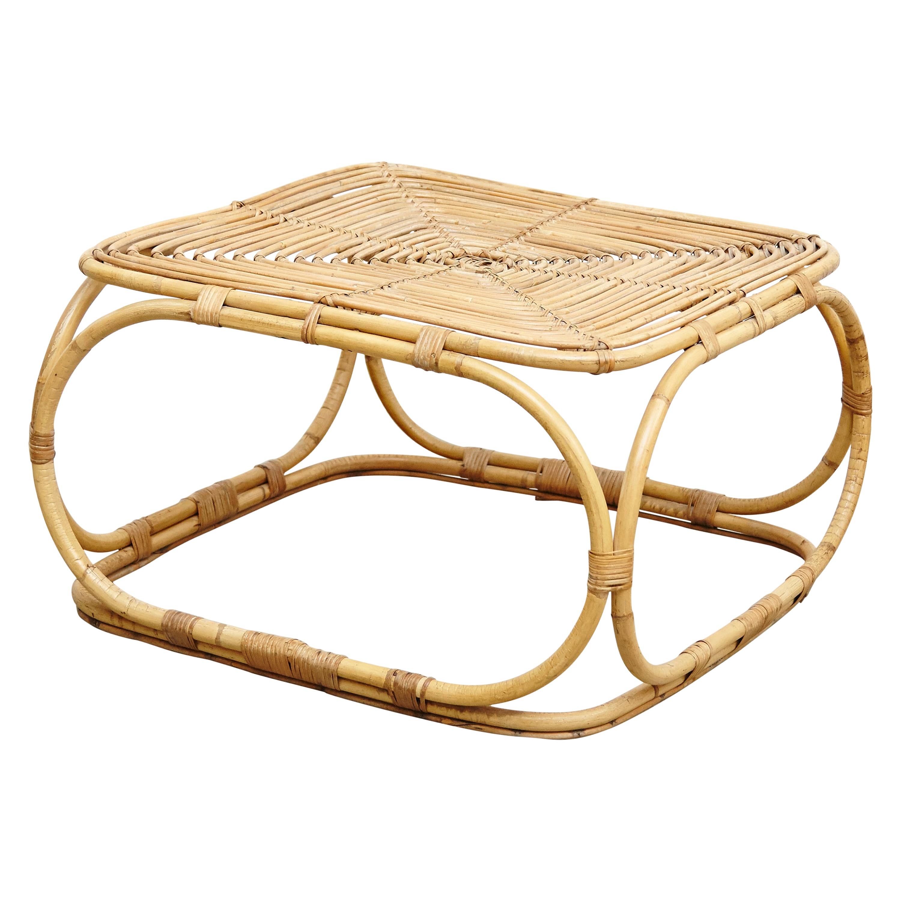 Mid-Century Modern Bamboo and Rattan Side Table, circa 1960